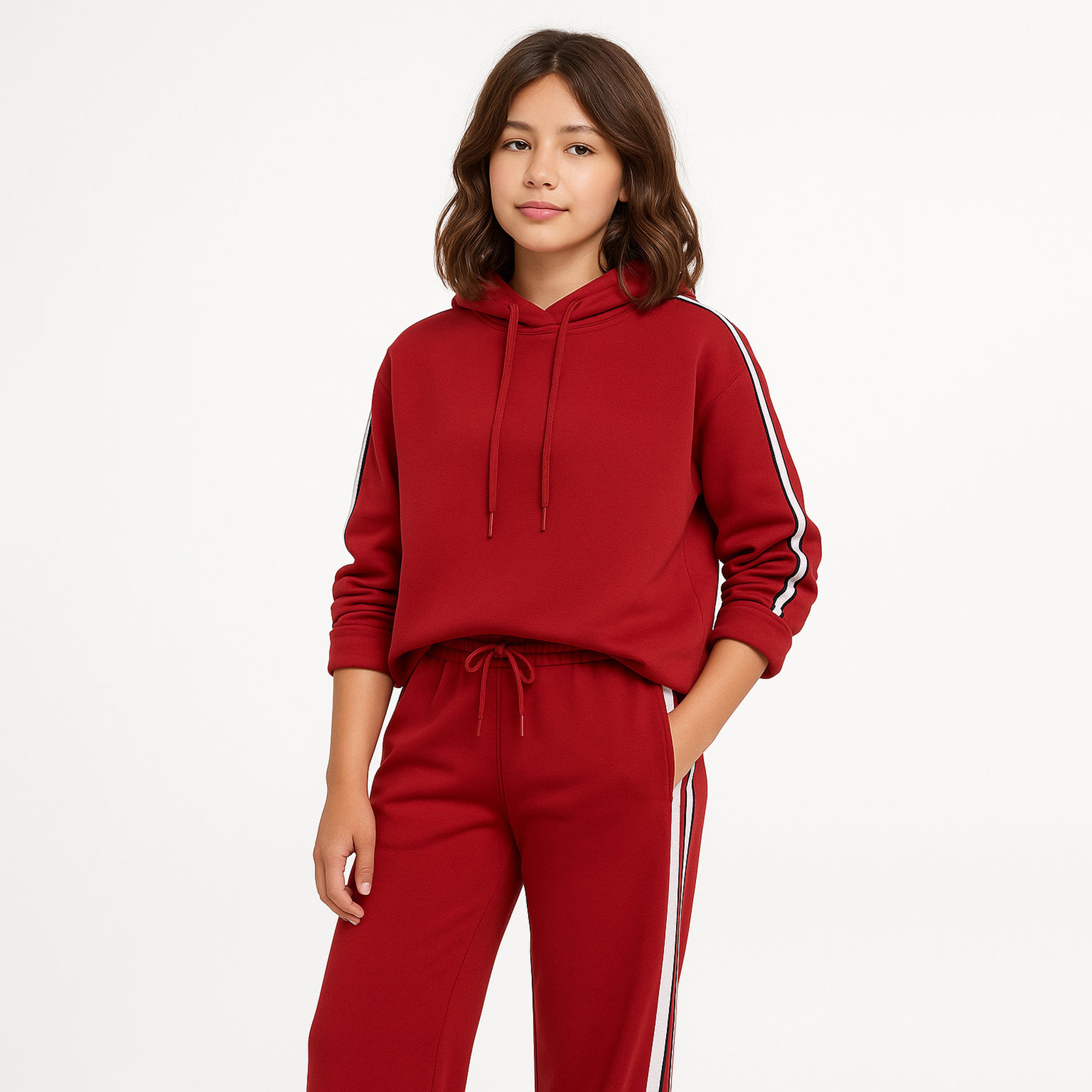 Victor and Jane 2-Piece Red Cropped Solid Sweatshirt with Pants-girls-clothing-winterwear-setsandcoords-image-3