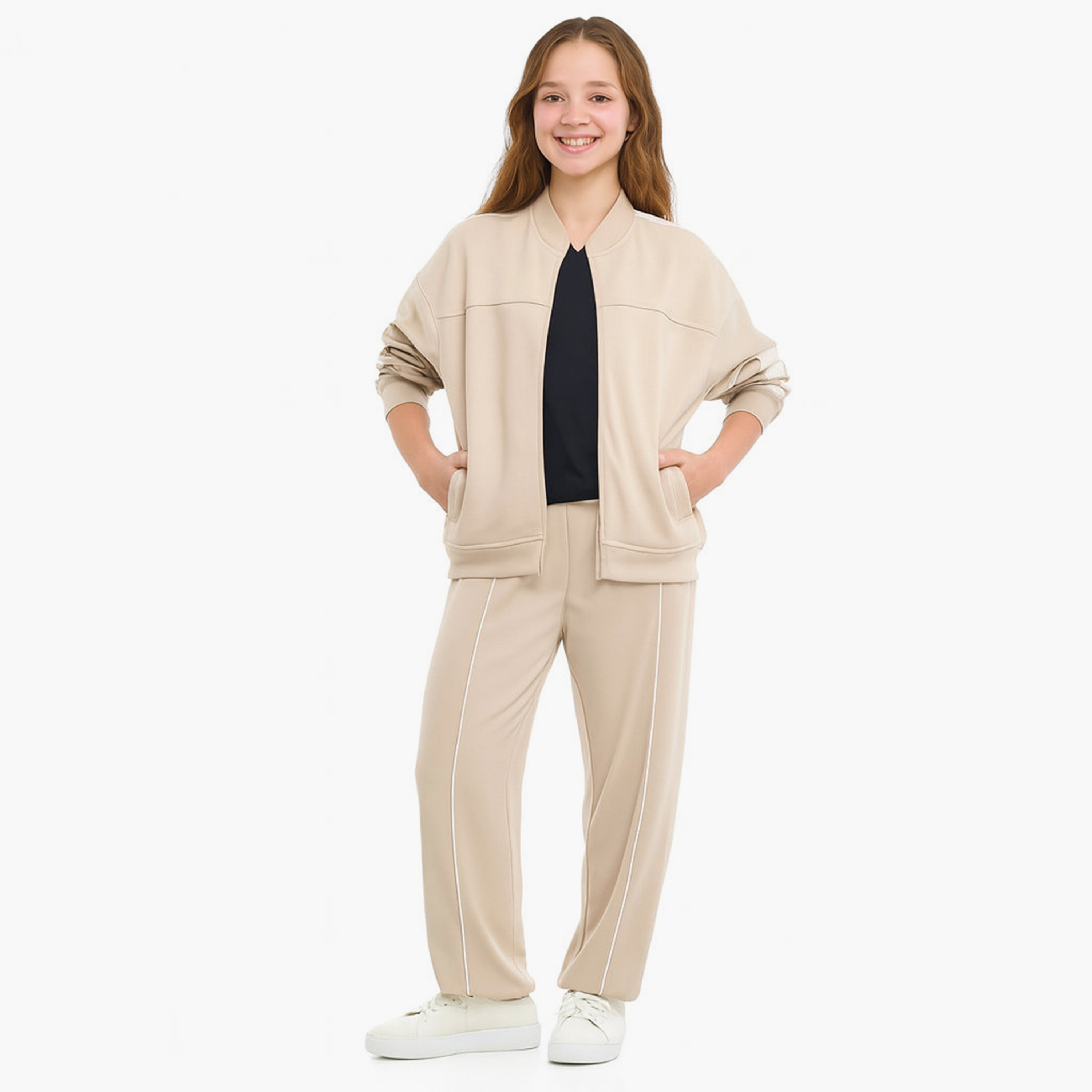 طقم من قطعتين جاكيت وبنطلون رياضي سادة من فيكتور اند جين-girls-clothing-winterwear-setsandcoords-image-2