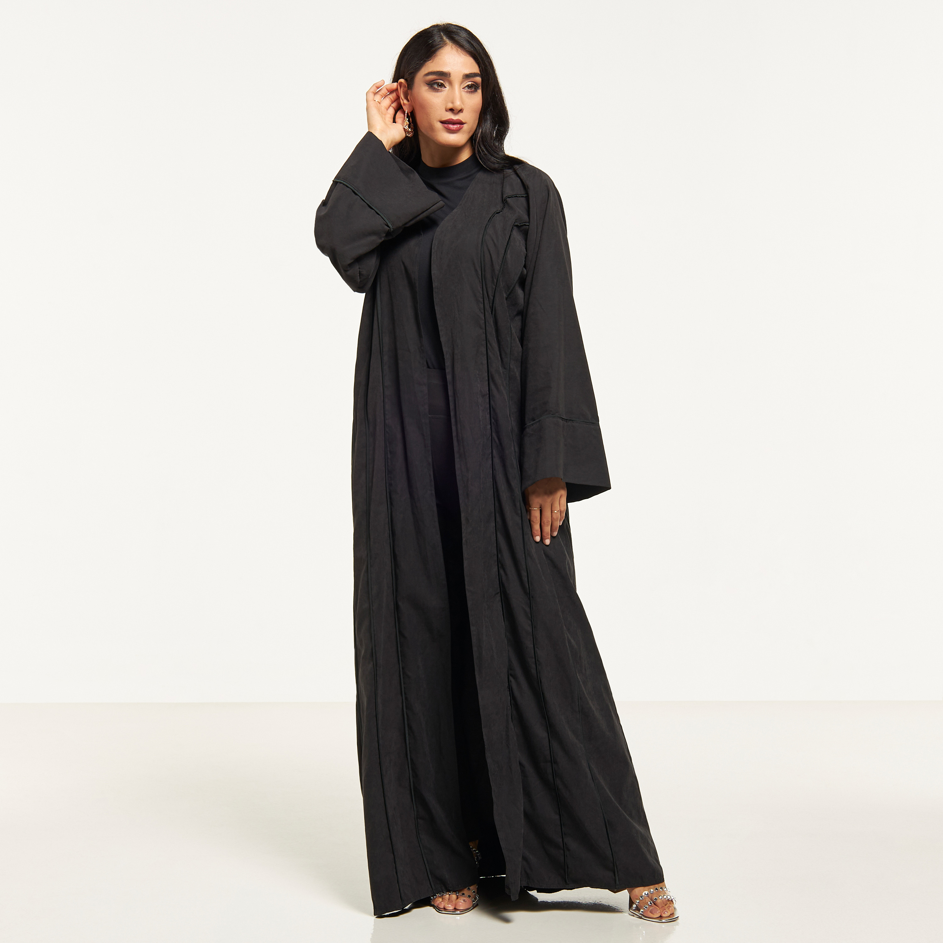 Malikah Striped Detail Abaya with Hijab-women-arabicclothing-abayas-image-1