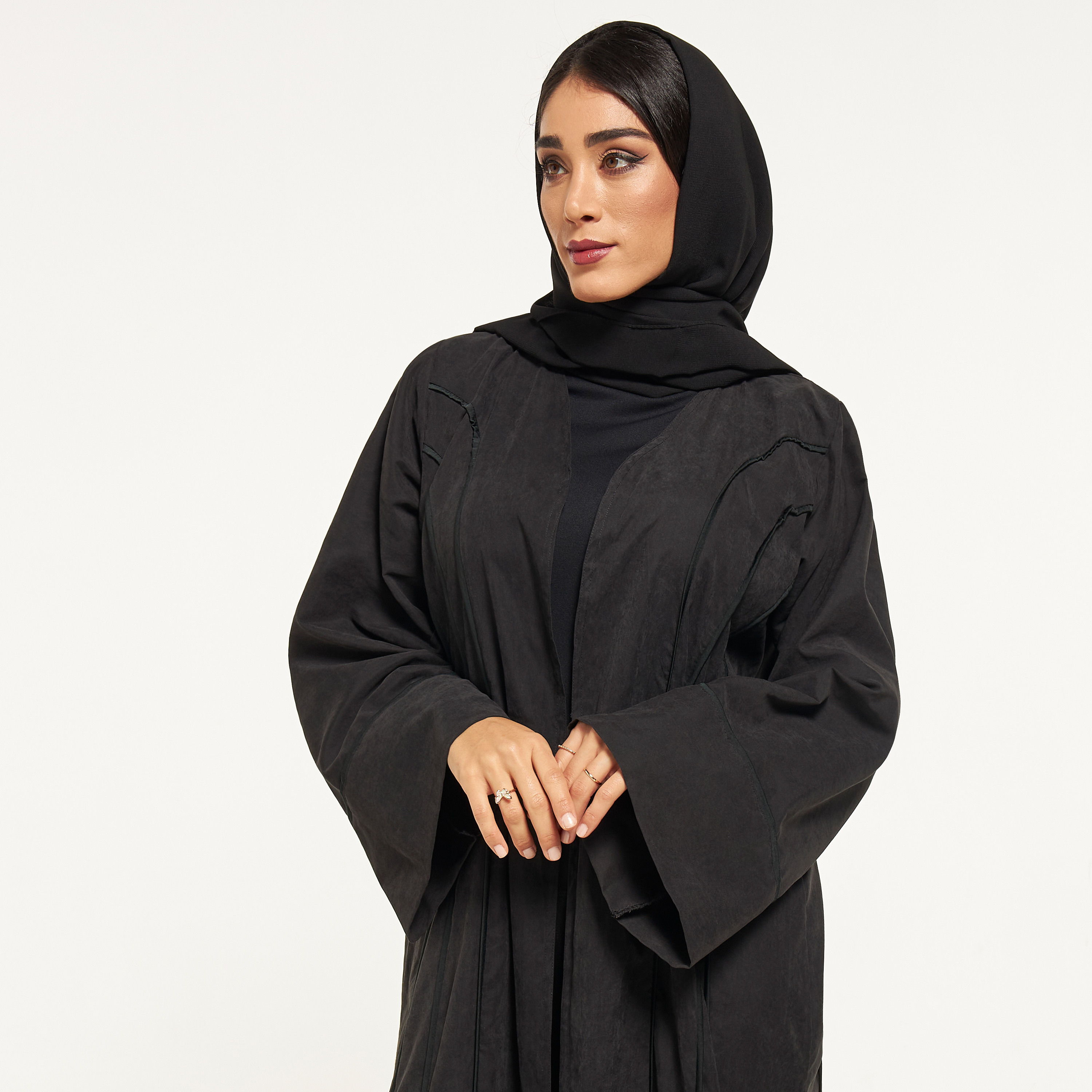 Malikah Striped Detail Abaya with Hijab-women-arabicclothing-abayas-image-2