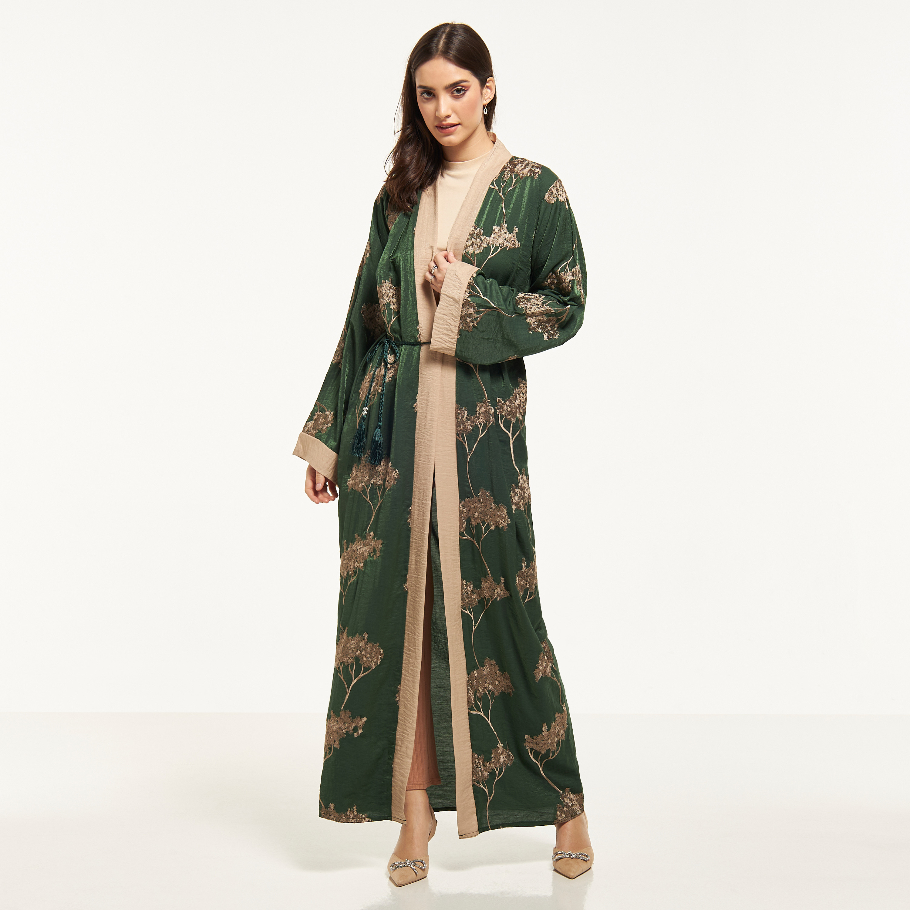 عباية مطرزة بحزام ربط وحجاب من مليكة-women-arabicclothing-abayas-image-1
