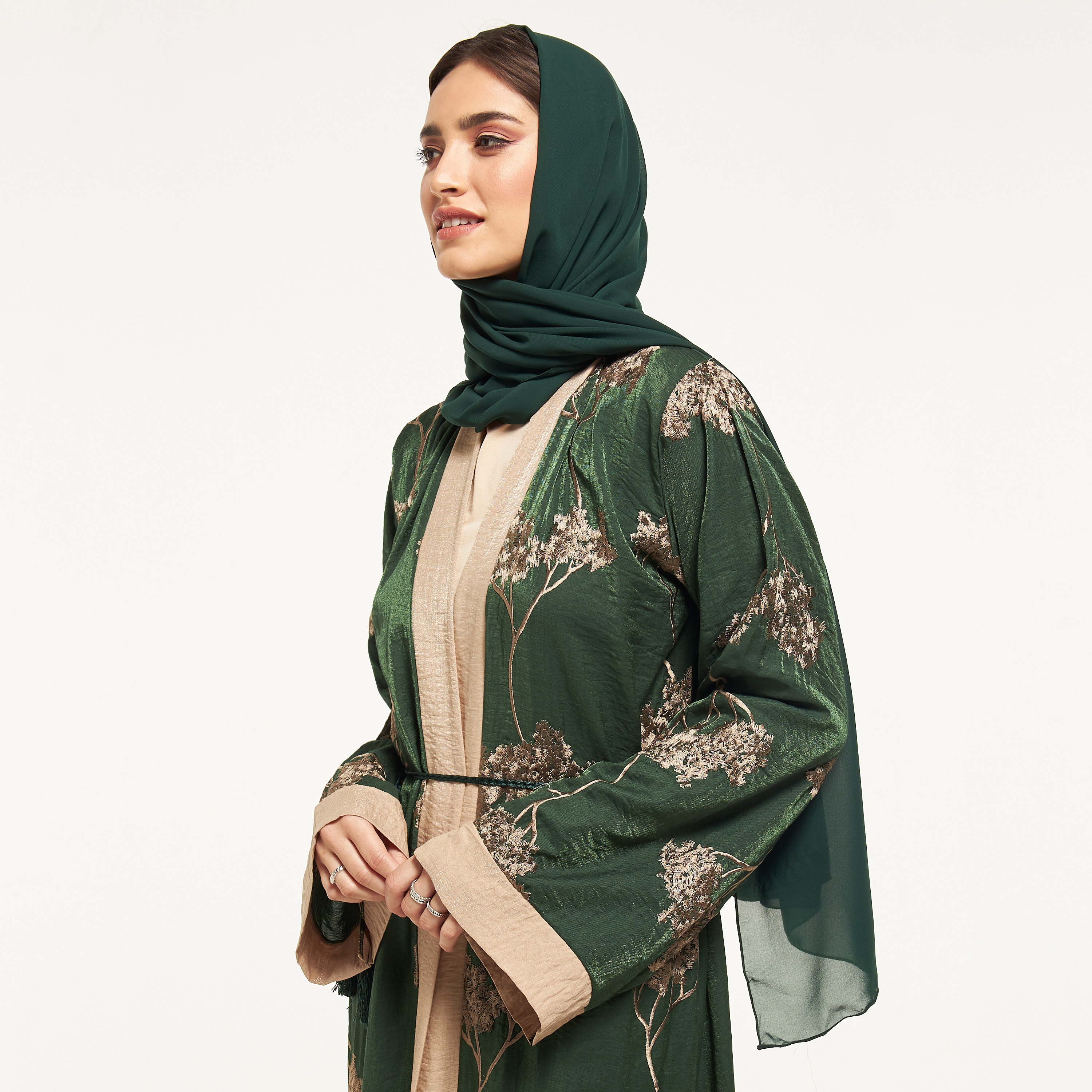 Malikah Embroidered Abaya with Hijab and Tie-Up Belt-women-arabicclothing-abayas-image-2