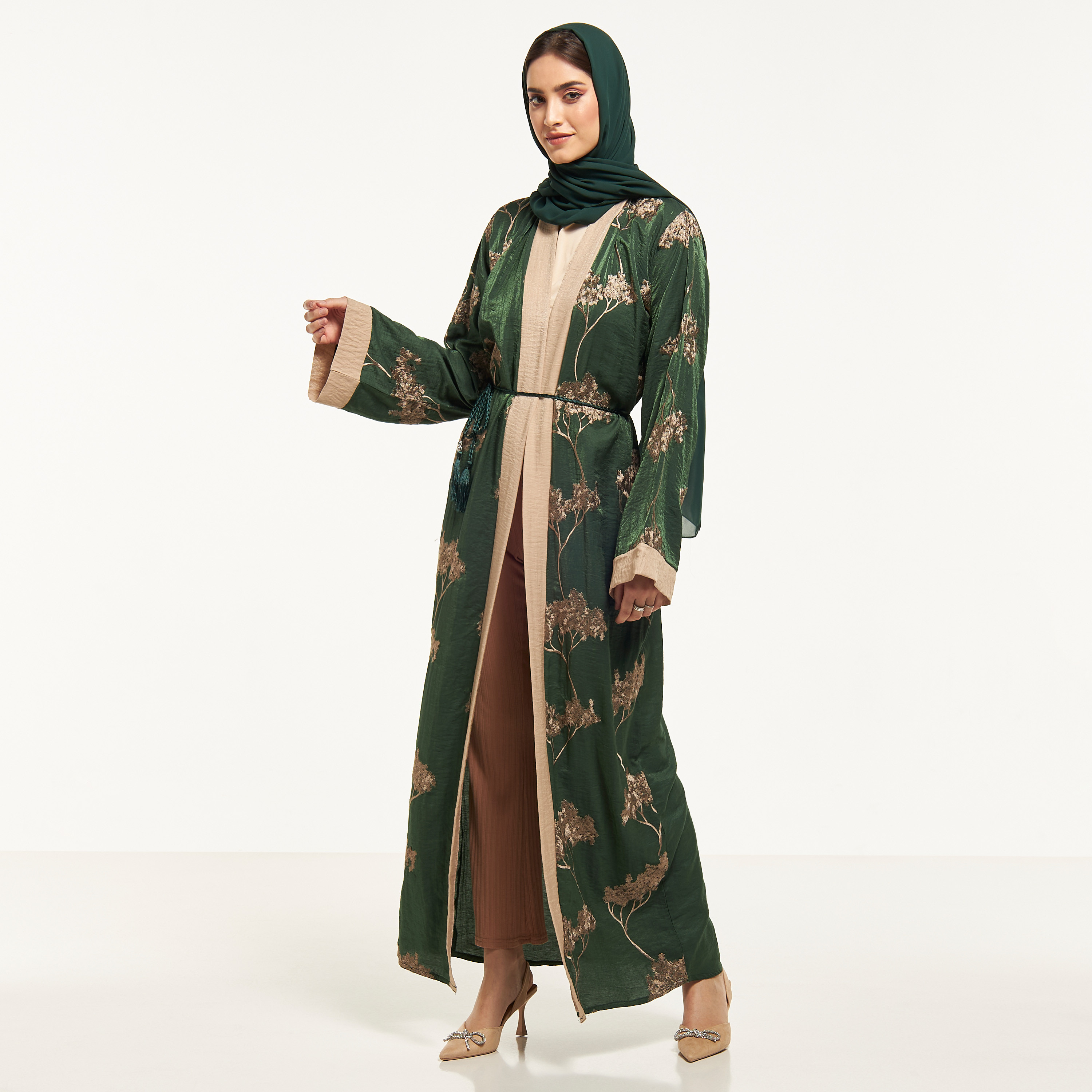 Malikah Embroidered Abaya with Hijab and Tie-Up Belt-women-arabicclothing-abayas-image-4