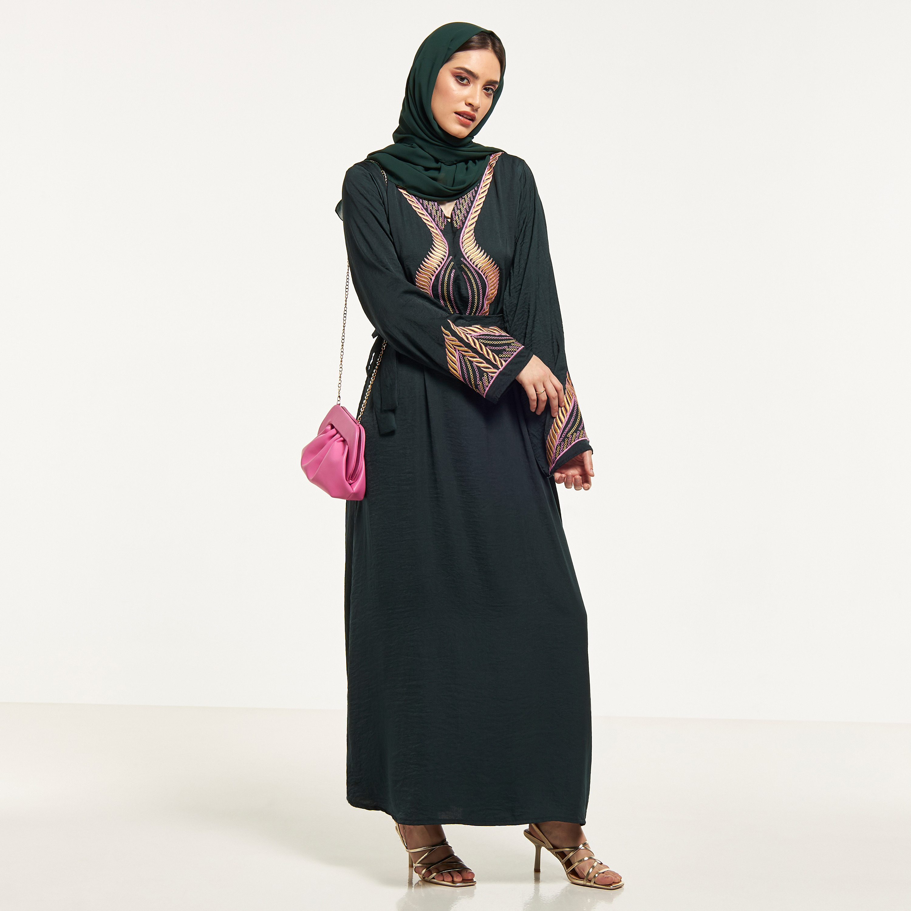 Malikah Embroidered Abaya with Tie-Up Belt-women-arabicclothing-abayas-image-4