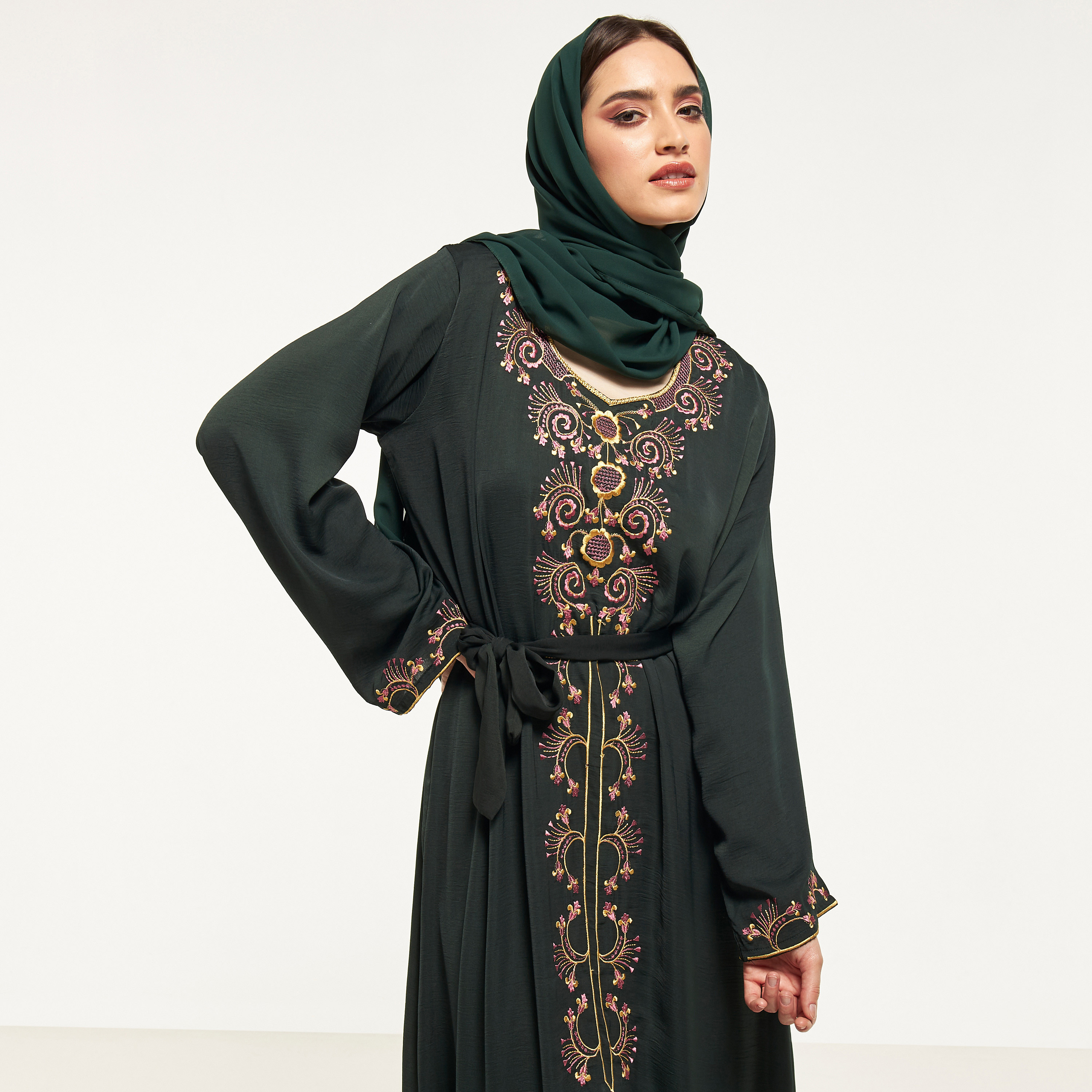 عباية مطرزة بحزام رباط من مليكة-women-arabicclothing-abayas-image-2