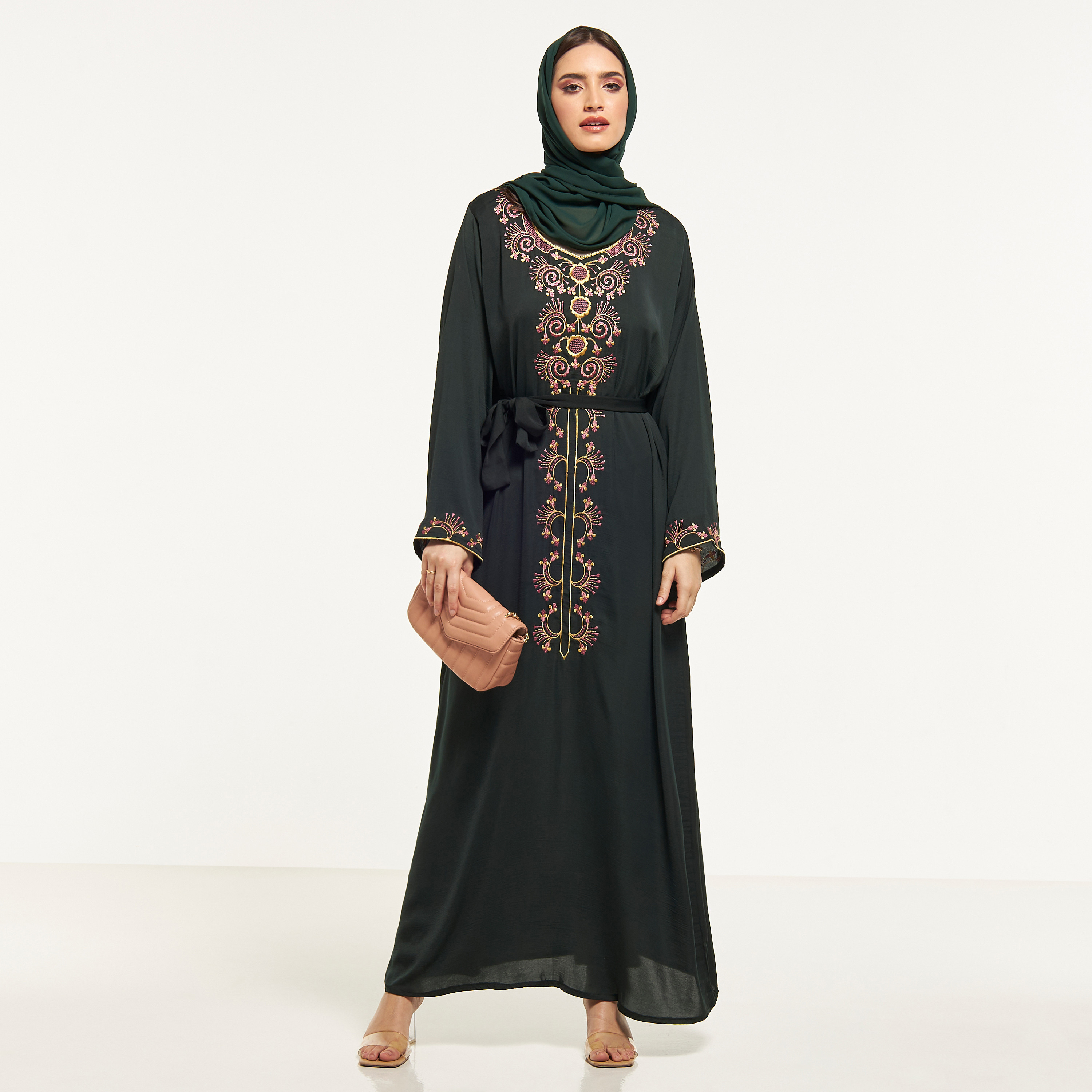 Malikah Embroidered Abaya with Tie-Up Belt-women-arabicclothing-abayas-image-4