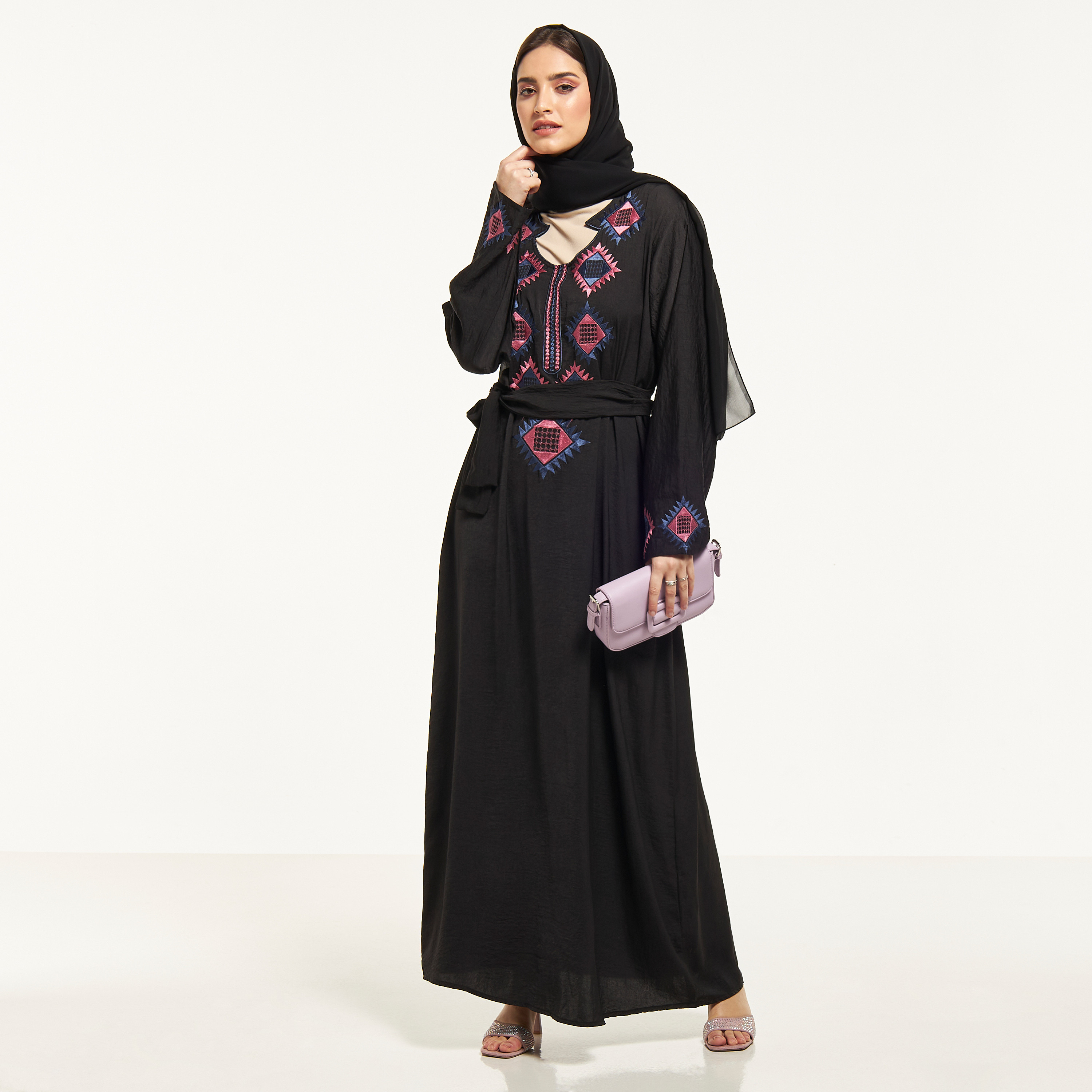 Malikah Embroidered Abaya with Tie-Up Belt-women-arabicclothing-abayas-image-4