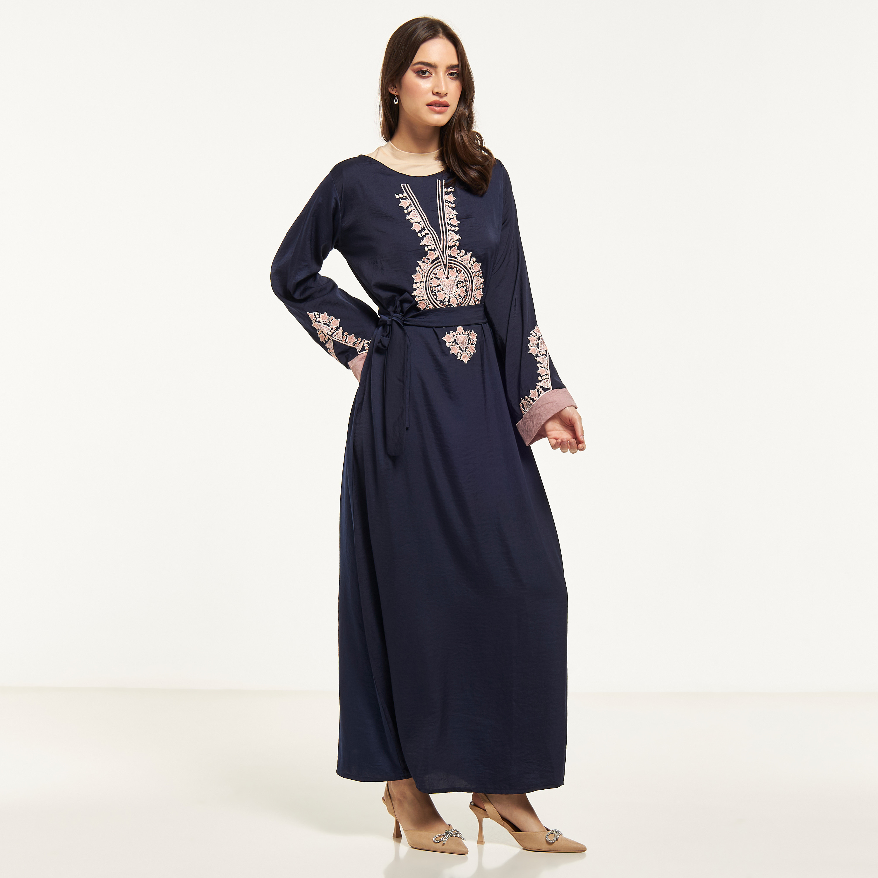 Malikah Embroidered Abaya with Tie-Up Belt-women-arabicclothing-abayas-image-1