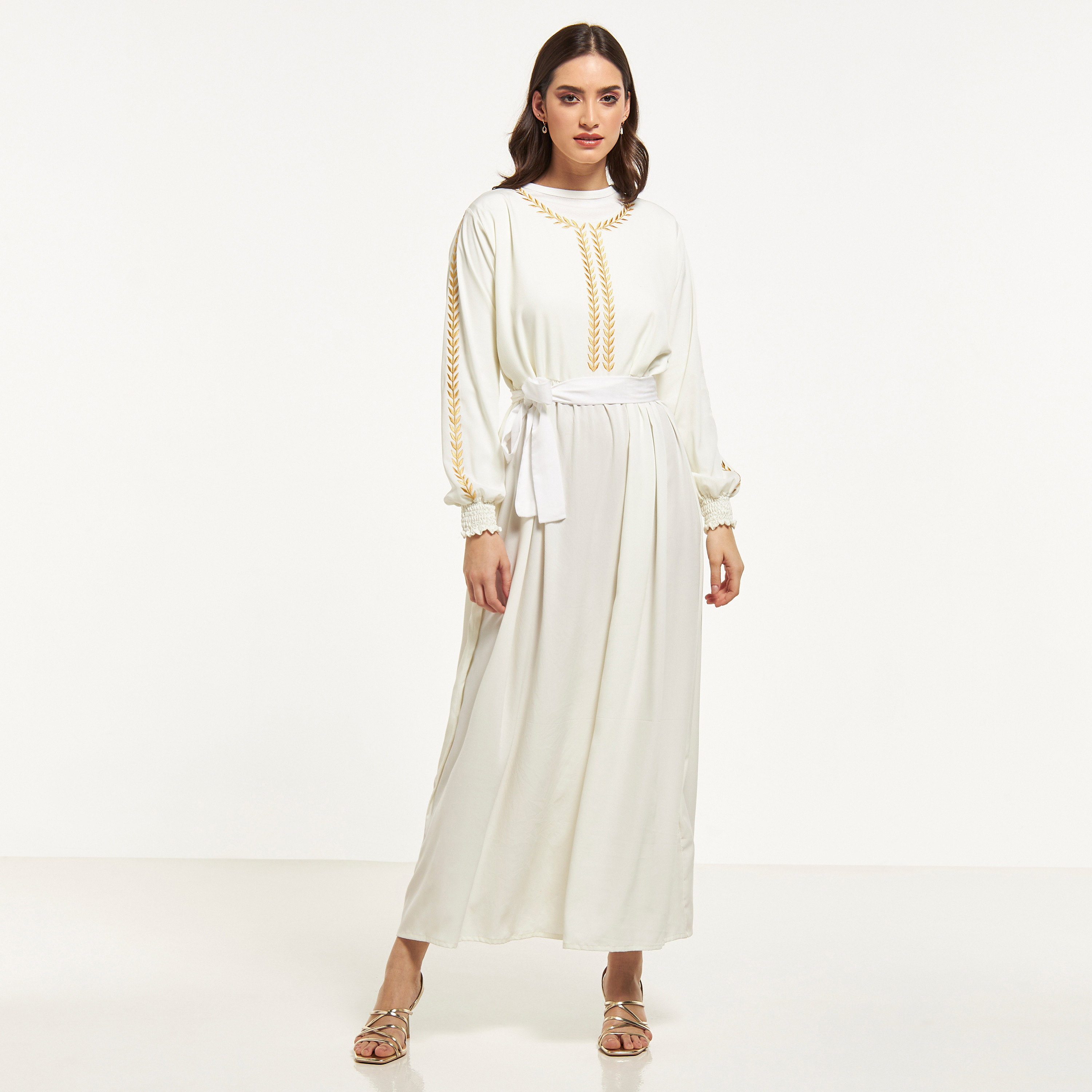 Malikah Embroidered Abaya with Tie-Up Belt-women-arabicclothing-abayas-image-1