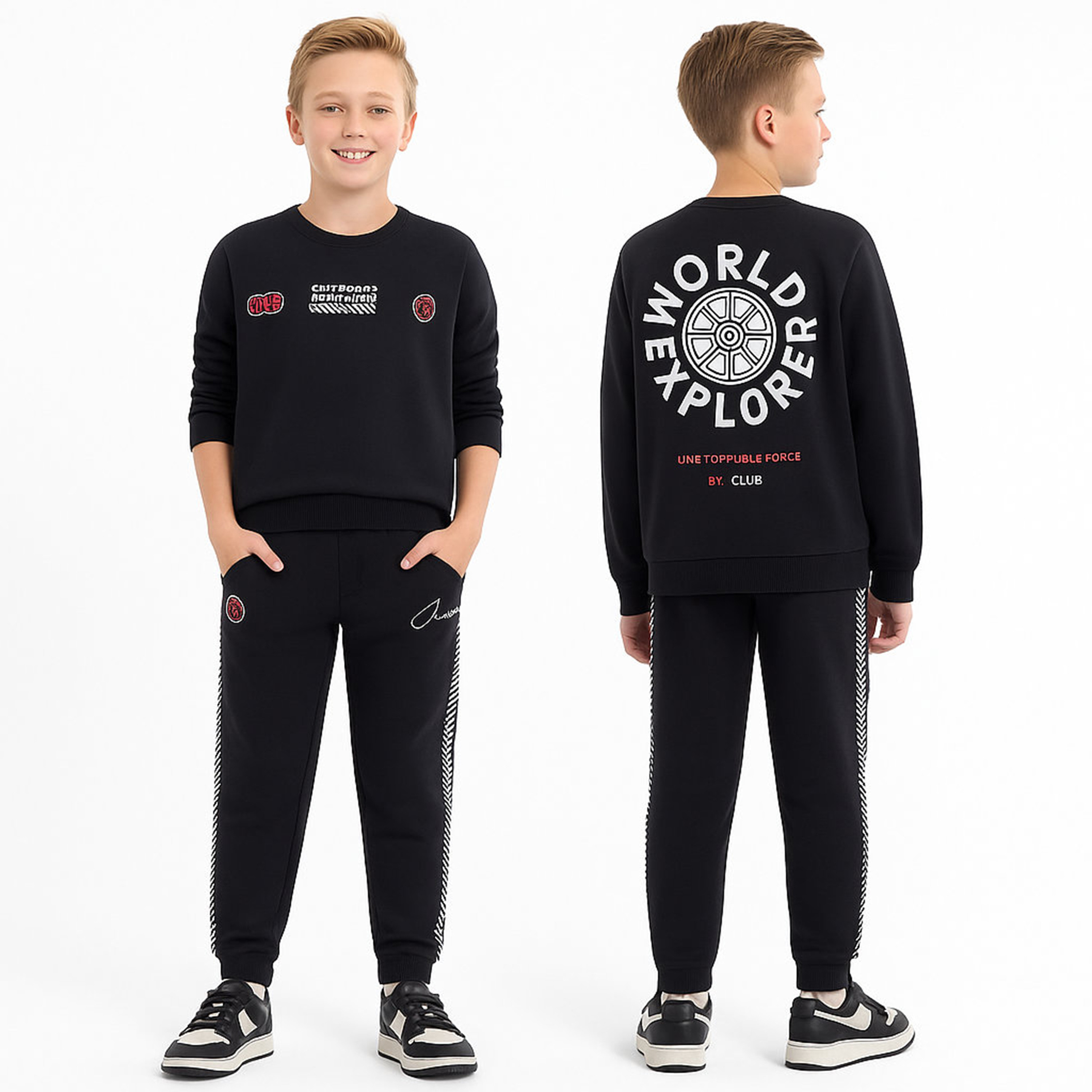 طقم من قطعتين سويت شيرت وبنطلون رياضي بطبعة ورلد إكسبلورر من فيكتور اند جين-boys-clothing-setsandcoords-image-4