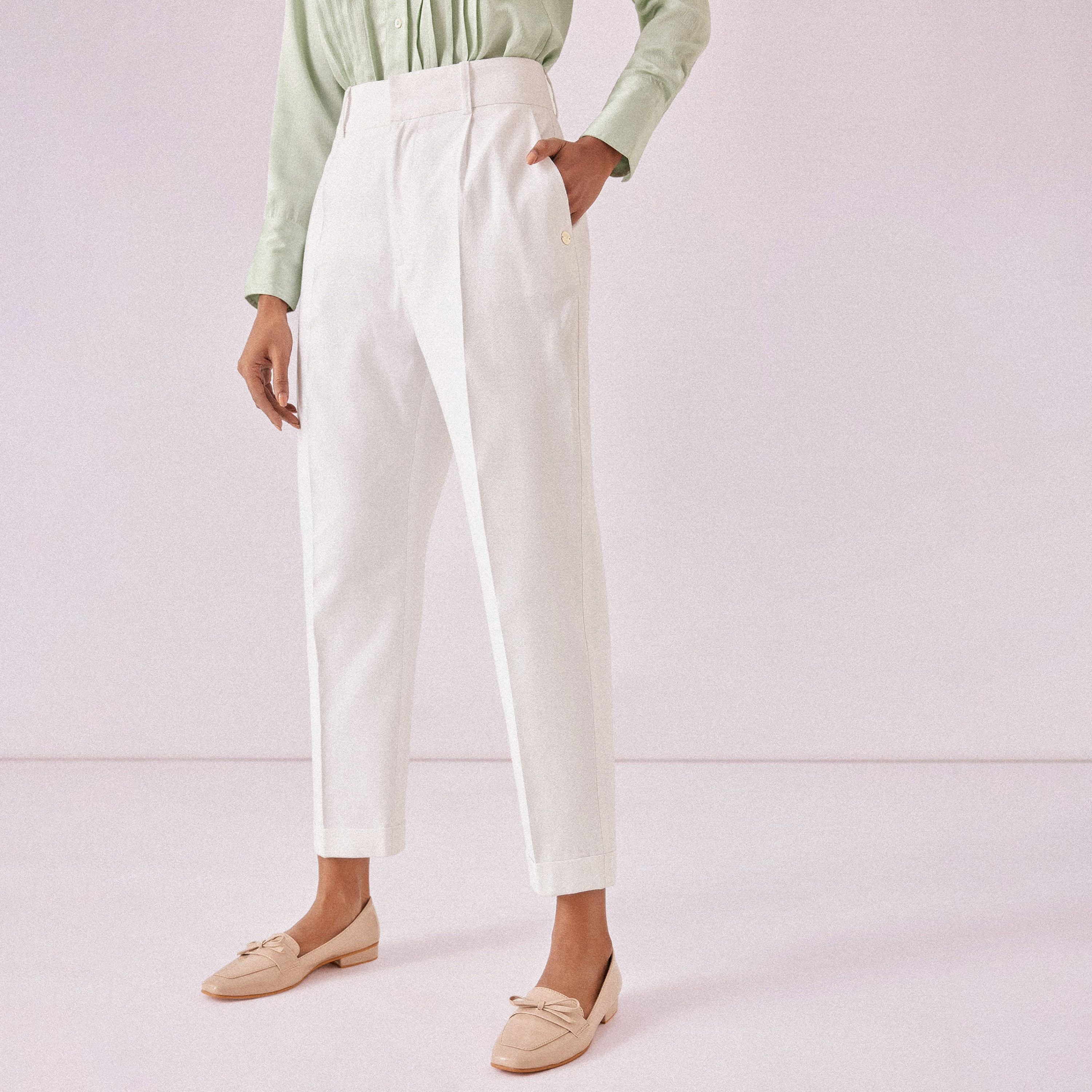 بنطلون فارمل ذو طيات مع عالية الارتفاع سادة من ليبل أوف لايف-women-clothing-bottoms-trousers-image-1