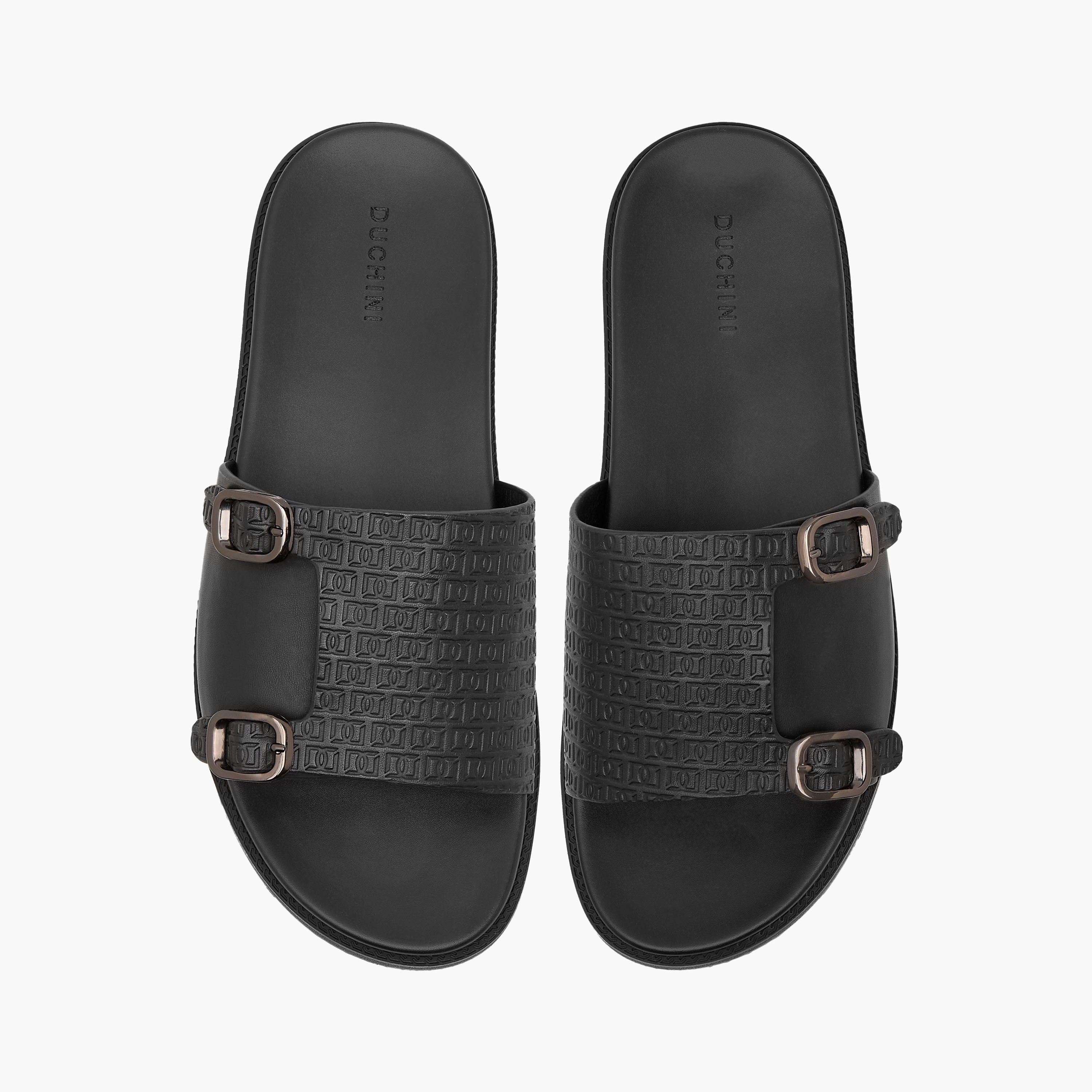 Duchini Men's Monogram Embossed Slip-On Comfort Sandals-men-shoes-sandals-image-1