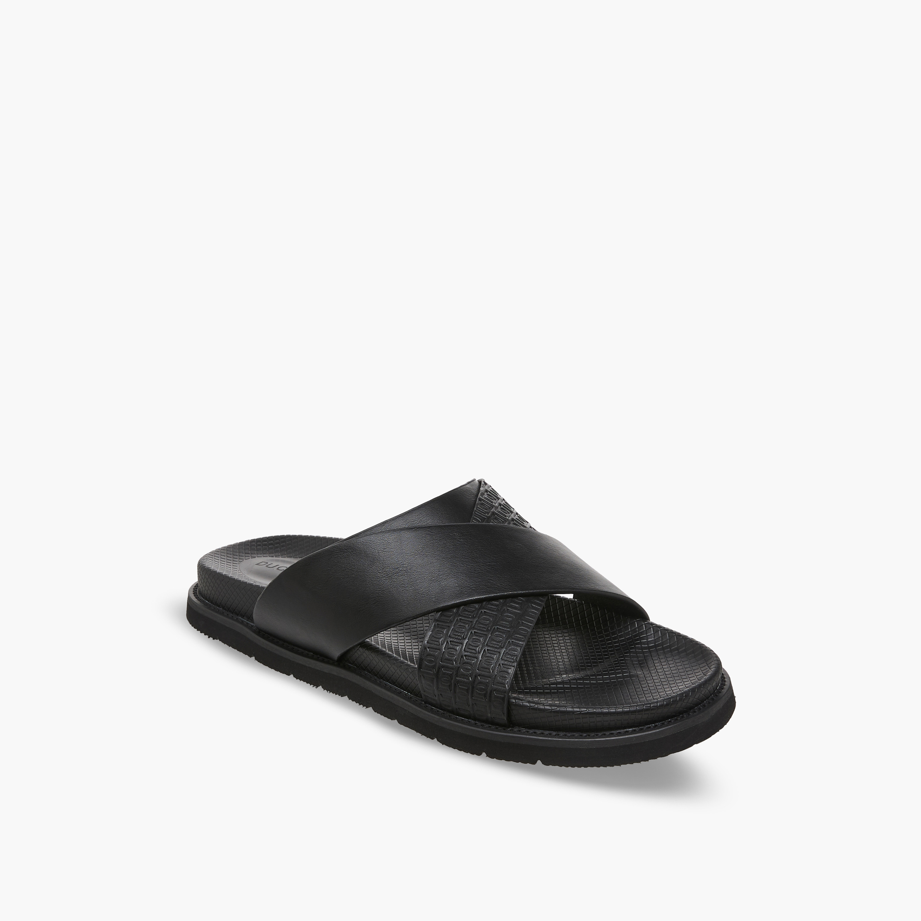 Duchini Men Monogram Textured Cross Strap Comfort Sandals-men-shoes-sandals-image-2