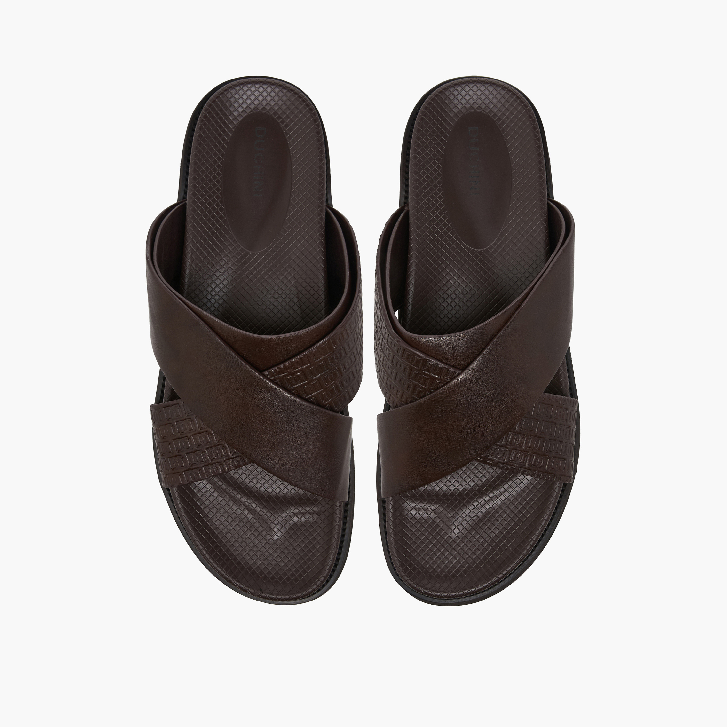 Duchini Men Monogram Textured Cross Strap Comfort Sandals-men-shoes-sandals-image-1