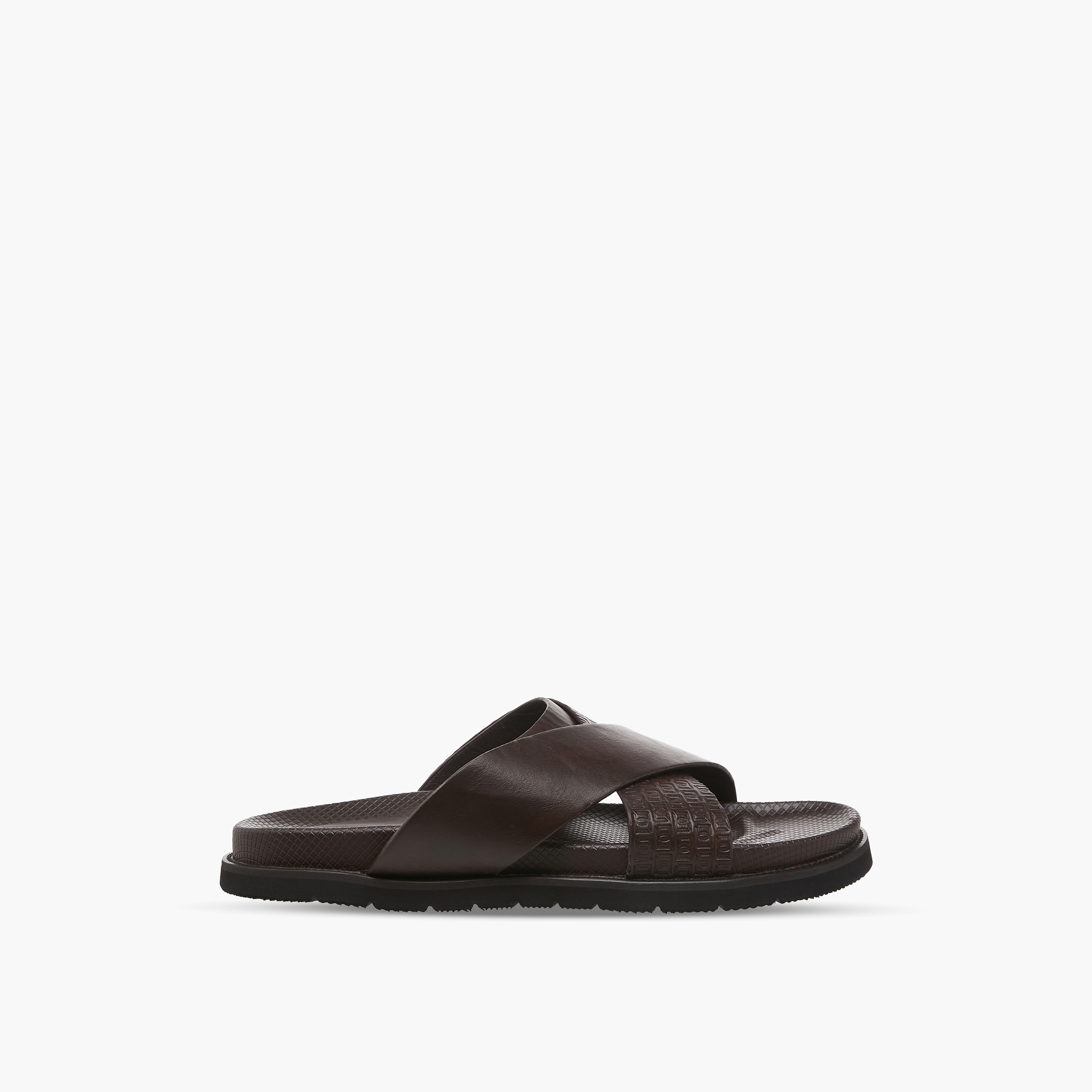 Duchini Men Monogram Textured Cross Strap Comfort Sandals-men-shoes-sandals-image-3