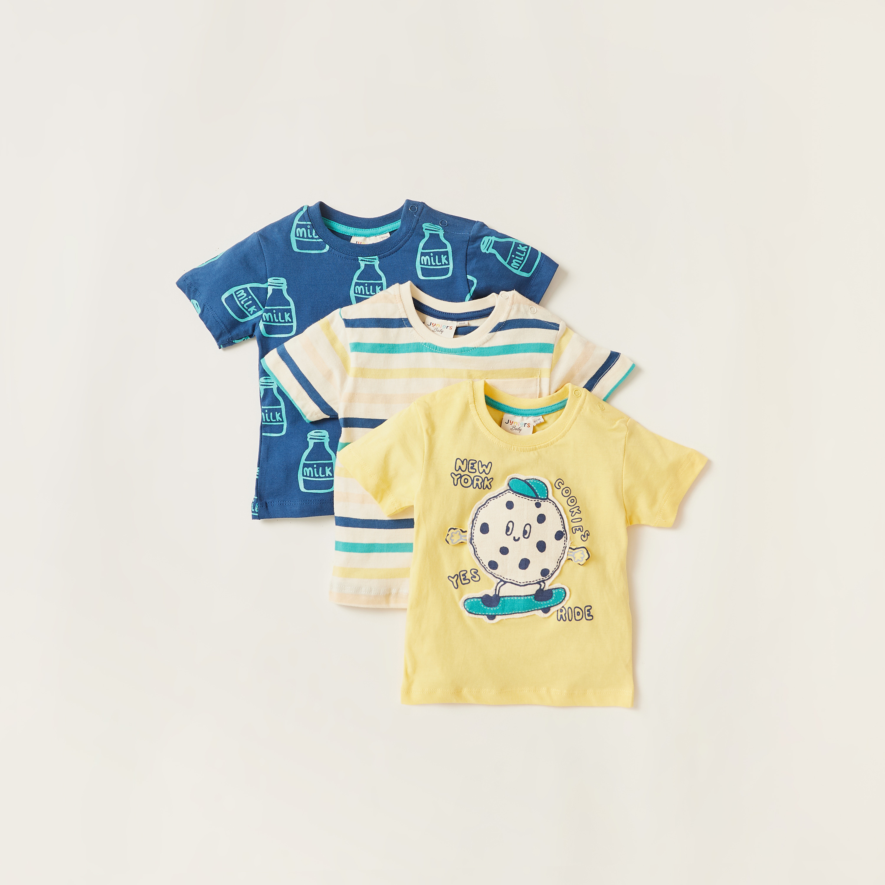 Juniors Printed Crew Neck T-shirt with Short Sleeves - Set of 3-baby-girls-clothing-multipacks-image-1