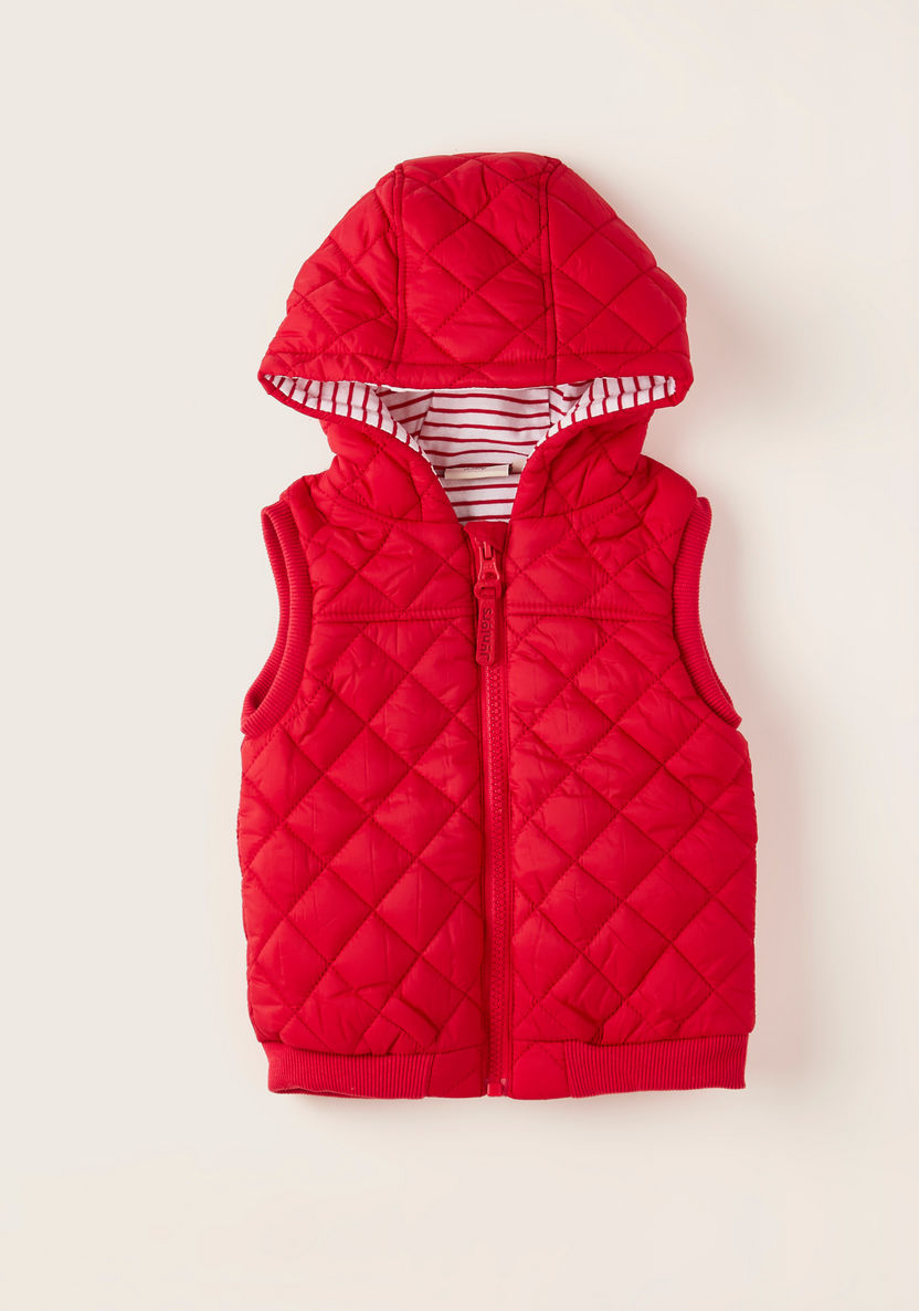 Juniors Textured Sleeveless Gilet with Hood and Zip Closure-Coats and Jackets-image-0