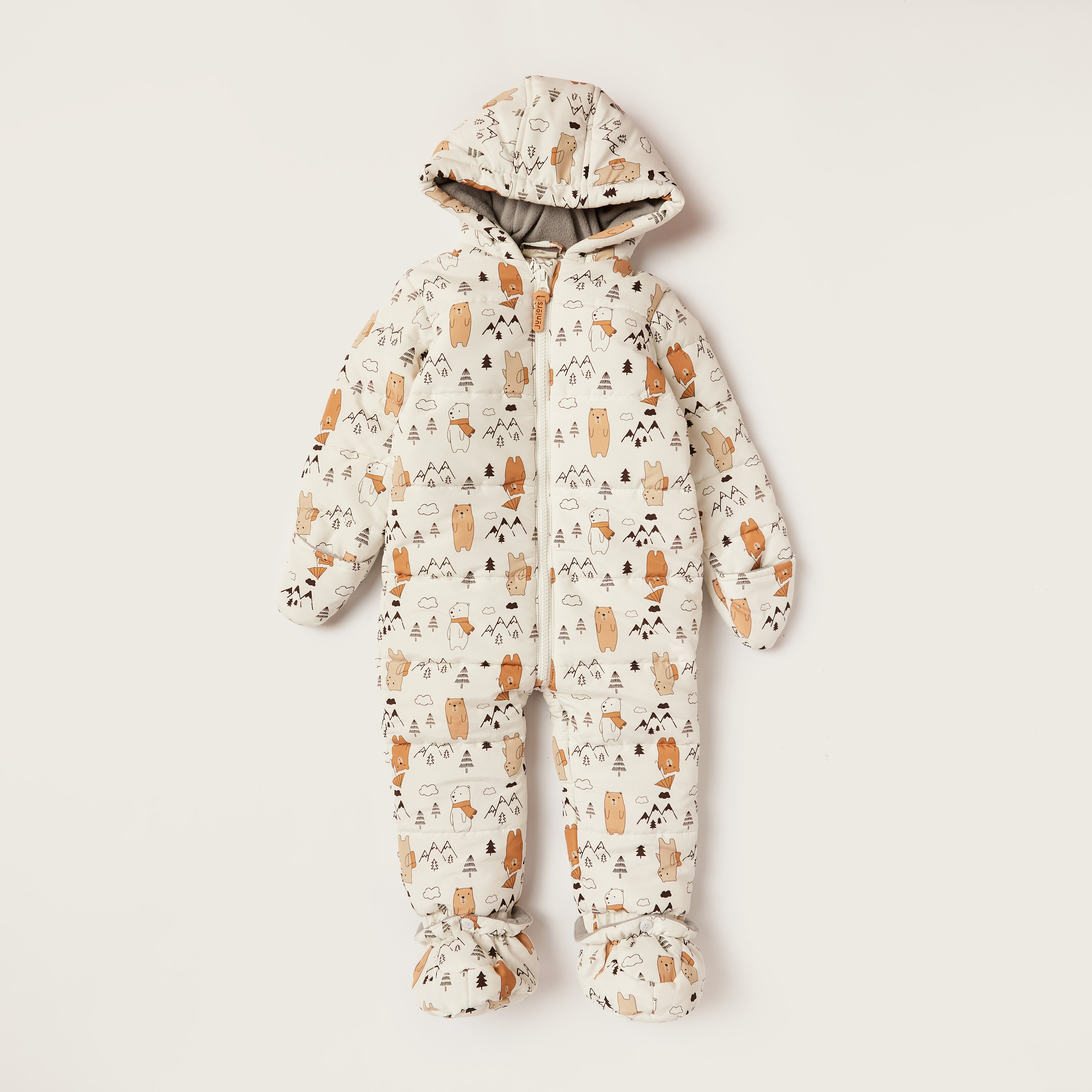 Juniors All-Over Printed Closed Feet Coverall with Hood and Long Sleeves-baby-boys-clothing-winterwear-rompers-image-1