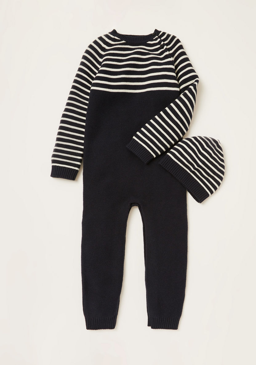 Juniors Striped Romper with Long Sleeves and Cap Set-Rompers%2C Dungarees and Jumpsuits-image-0