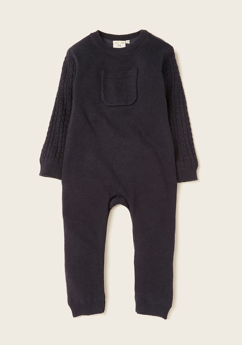 Juniors Textured Round Neck Romper with Patterned Long Sleeves-Rompers%2C Dungarees and Jumpsuits-image-0