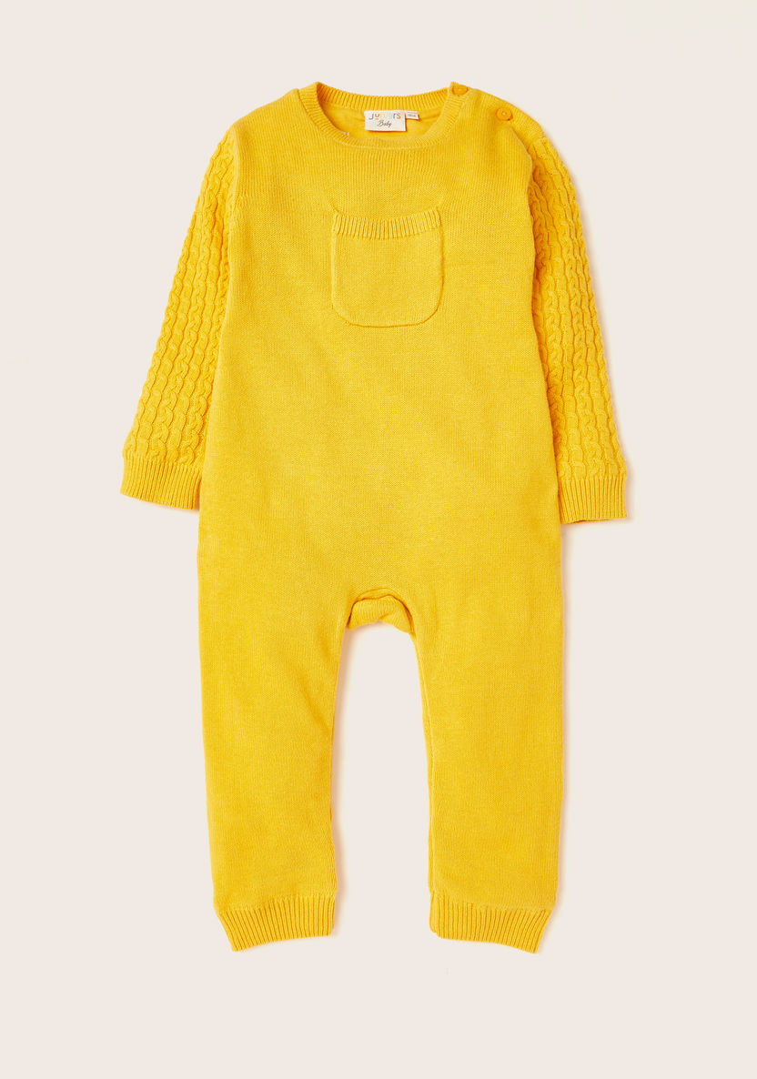 Juniors Textured Round Neck Romper with Patterned Long Sleeves-Rompers%2C Dungarees and Jumpsuits-image-0