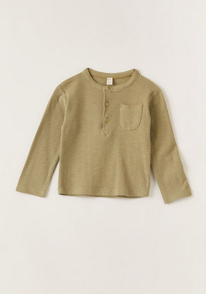 Giggles Textured T-shirt with Long Sleeves and Pocket Detail