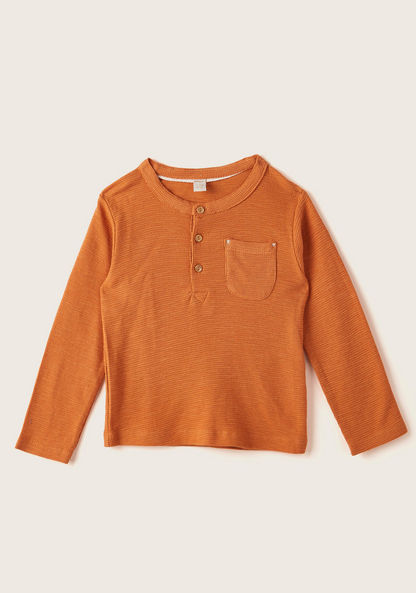 Giggles Textured T-shirt with Long Sleeves and Pocket Detail