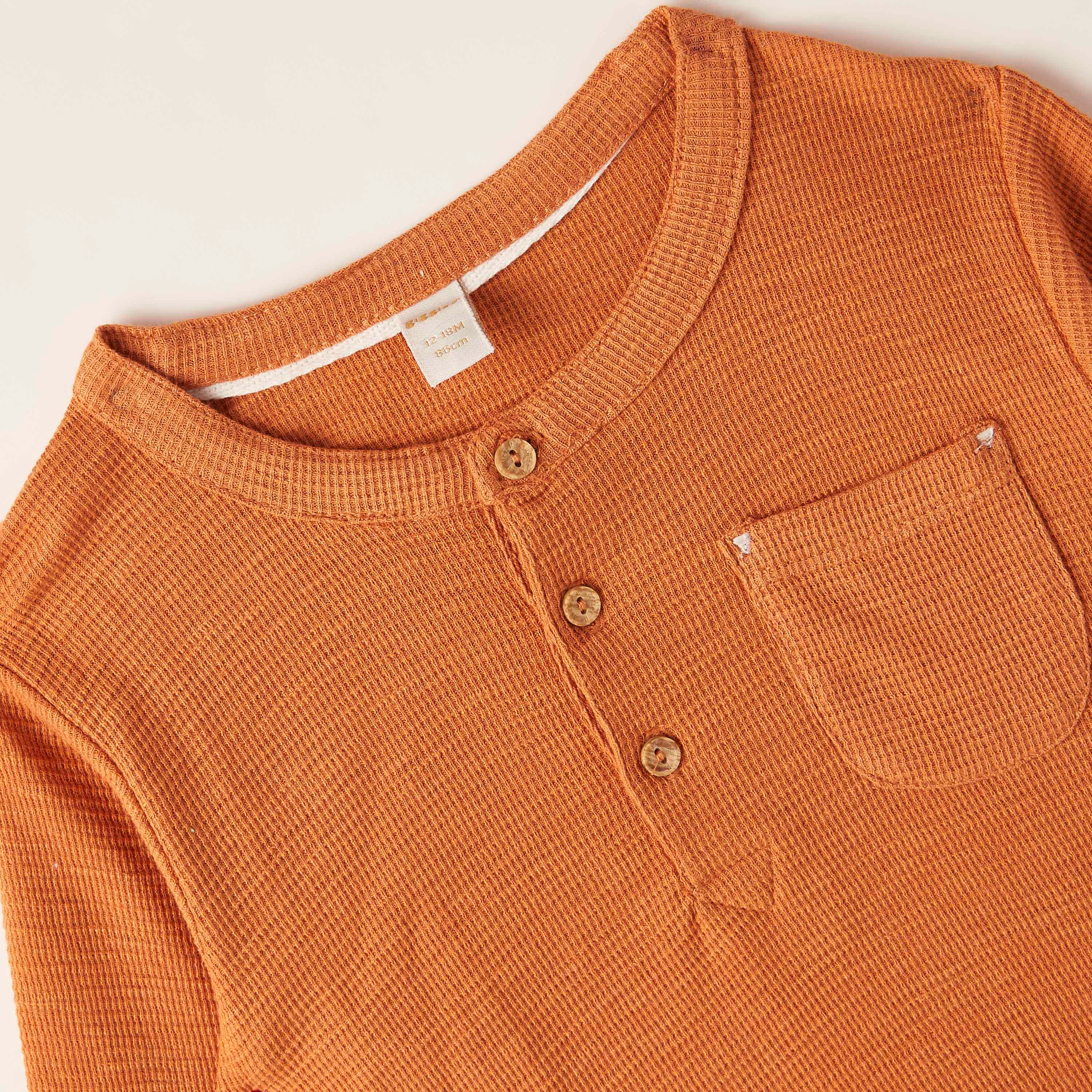 Giggles Textured T-shirt with Long Sleeves and Pocket Detail-baby-boys-clothing-tshirtsandpolos-image-2