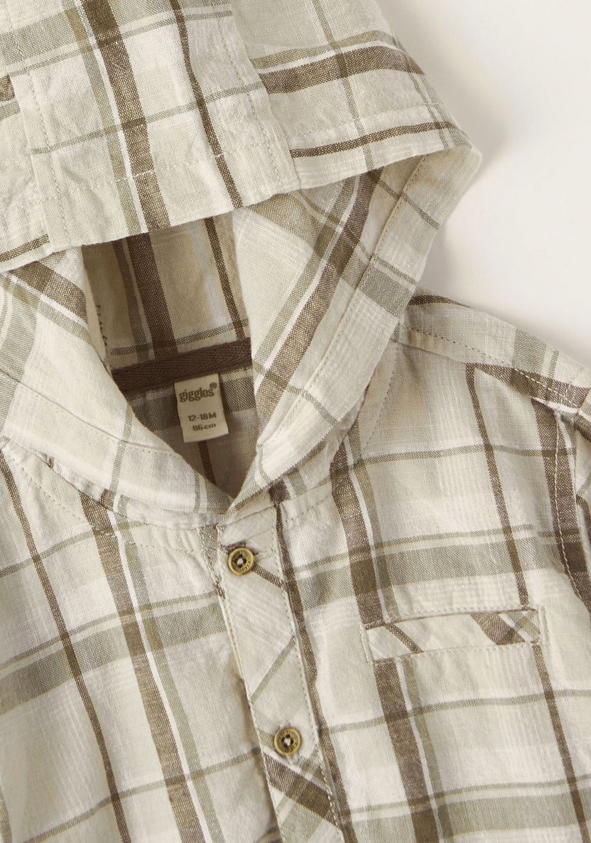 Giggles Checked Shirt with Hood and Long Sleeves-Shirts-image-1