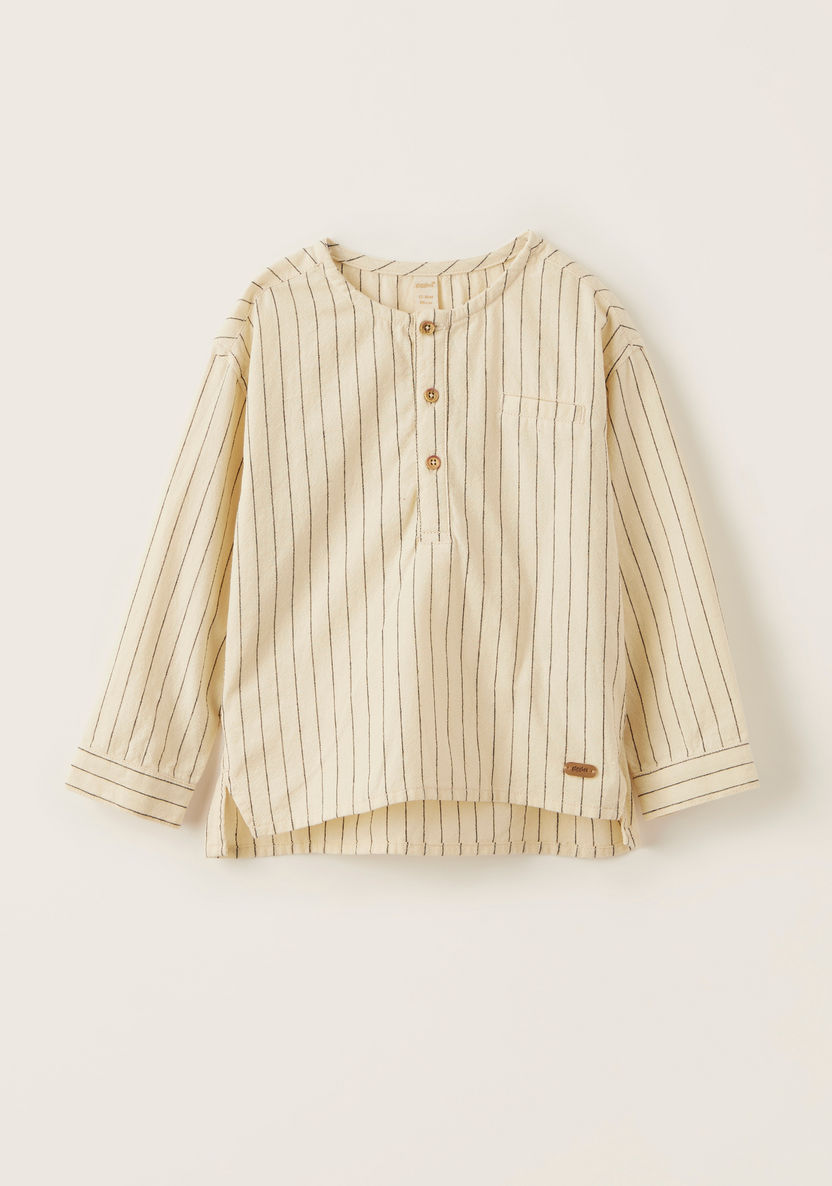 Giggles Striped Shirt with Henley Neck and Long Sleeves-Shirts-image-0