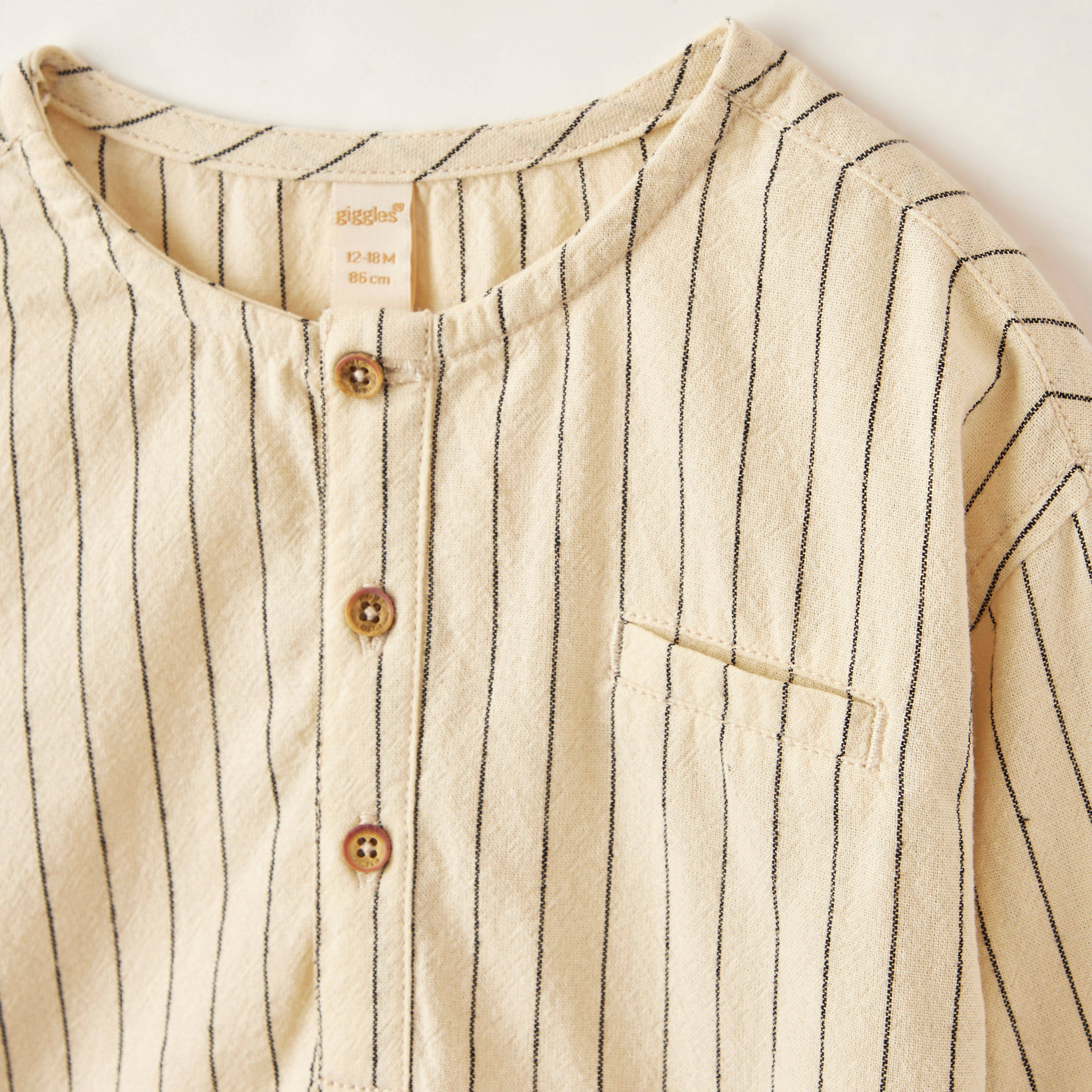 Giggles Striped Shirt with Henley Neck and Long Sleeves-baby-boys-clothing-shirts-image-2