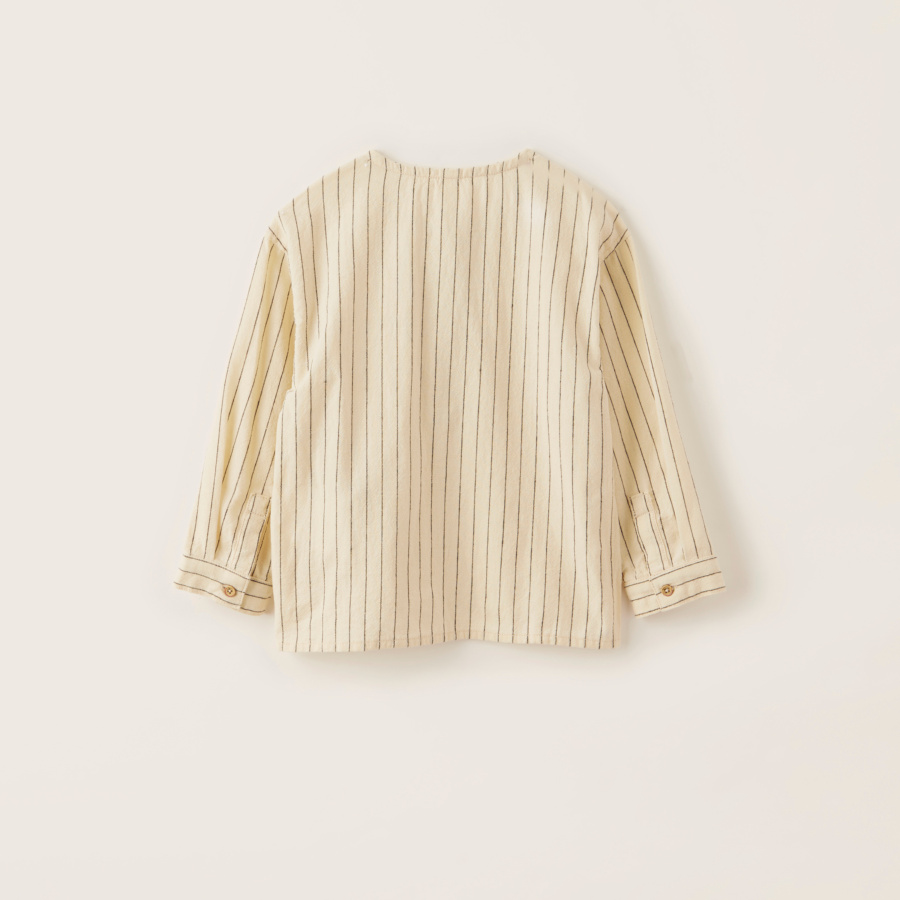 Giggles Striped Shirt with Henley Neck and Long Sleeves-baby-boys-clothing-shirts-image-3