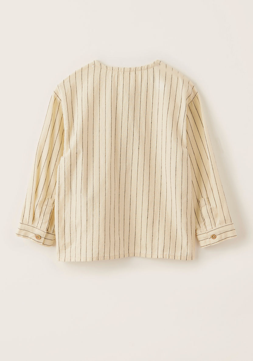 Giggles Striped Shirt with Henley Neck and Long Sleeves-Shirts-image-2