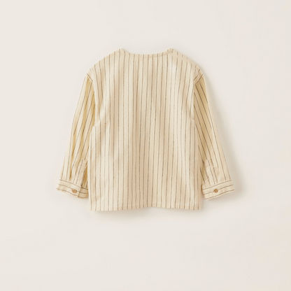 Giggles Striped Shirt with Henley Neck and Long Sleeves