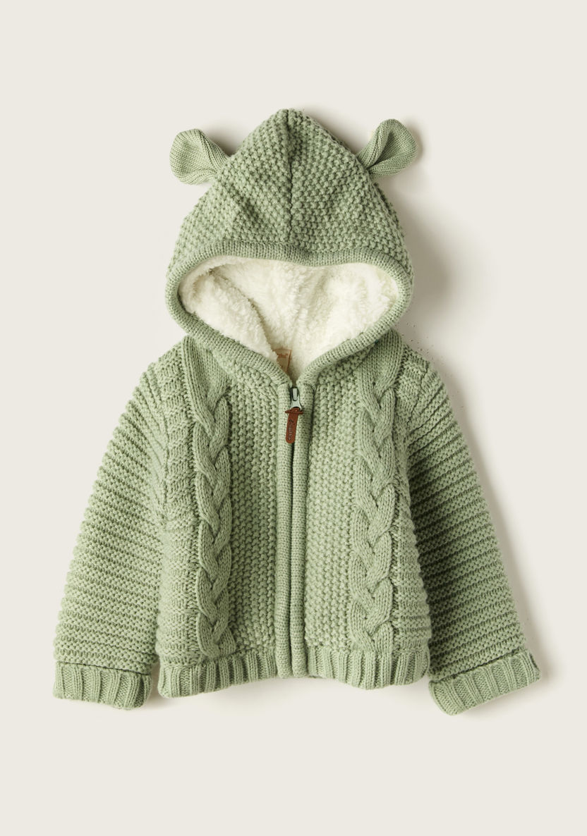 Giggles Textured Cardigan with Long Sleeves and Hood-Sweaters and Cardigans-image-0