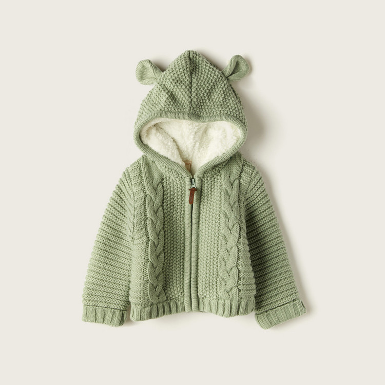 Giggles Textured Cardigan with Long Sleeves and Hood