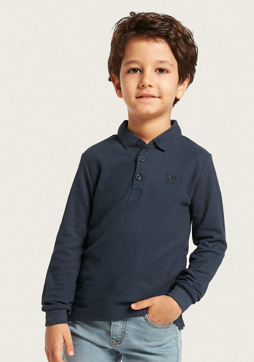 Juniors Solid Polo Neck T-shirt with Long Sleeves-T Shirts-image-0