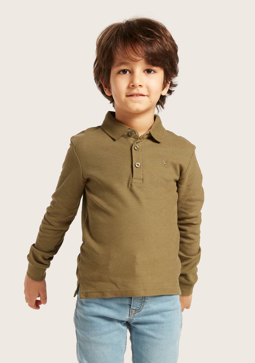 Juniors Solid Polo Neck T-shirt with Long Sleeves-T Shirts-image-1