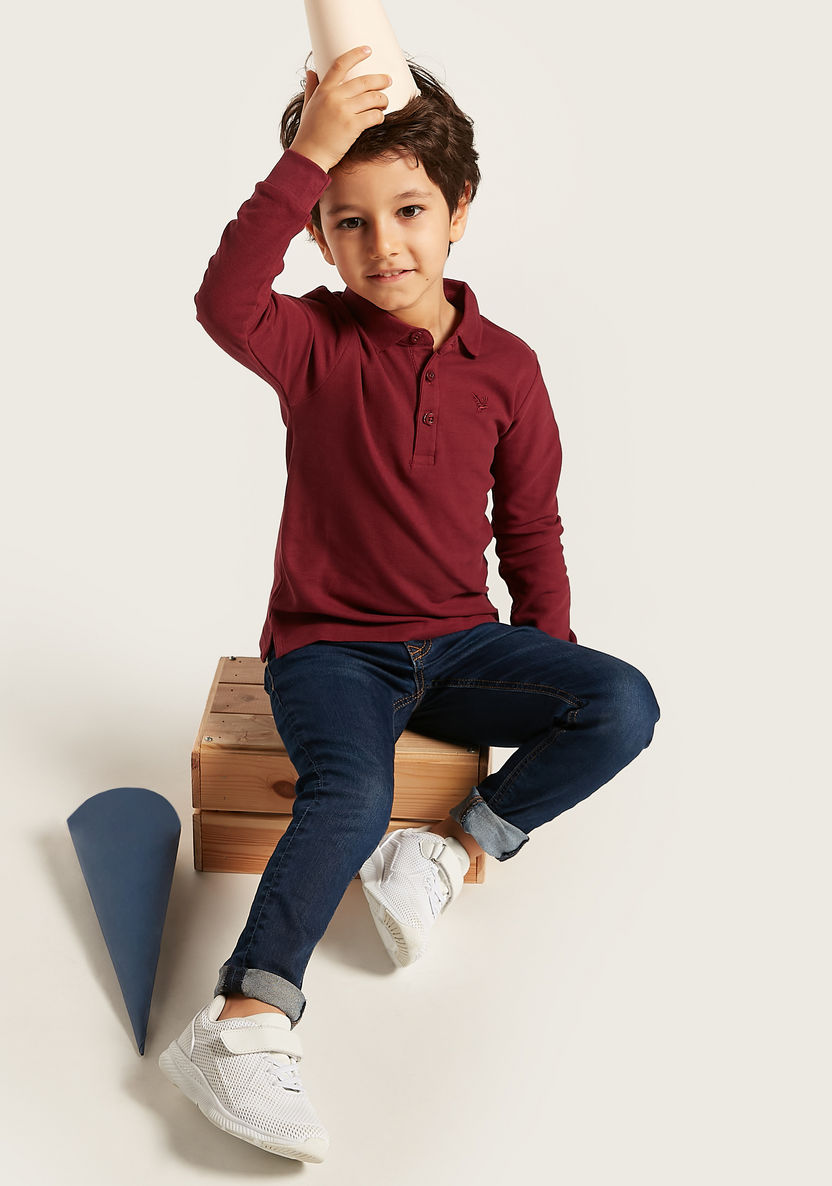 Juniors Solid Polo Neck T-shirt with Long Sleeves-T Shirts-image-0
