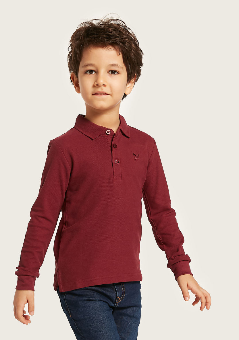 Juniors Solid Polo Neck T-shirt with Long Sleeves-T Shirts-image-1