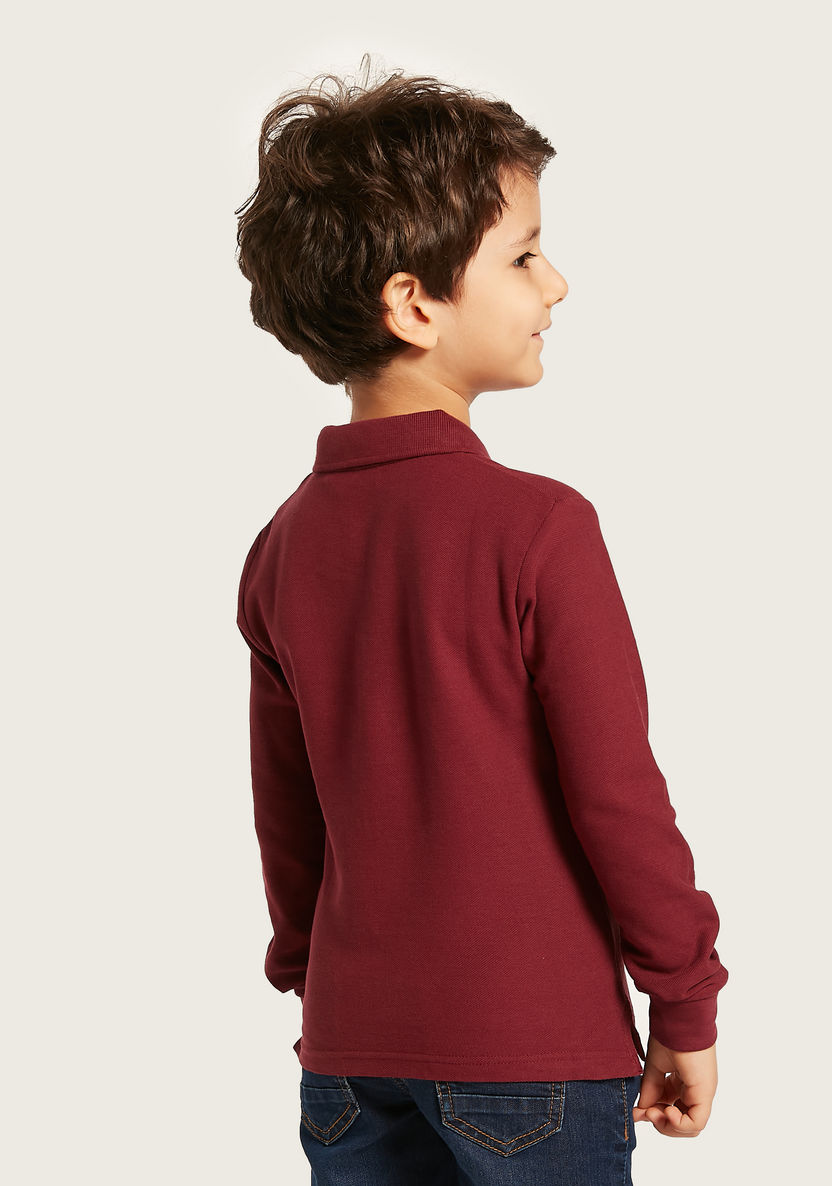 Juniors Solid Polo Neck T-shirt with Long Sleeves-T Shirts-image-3