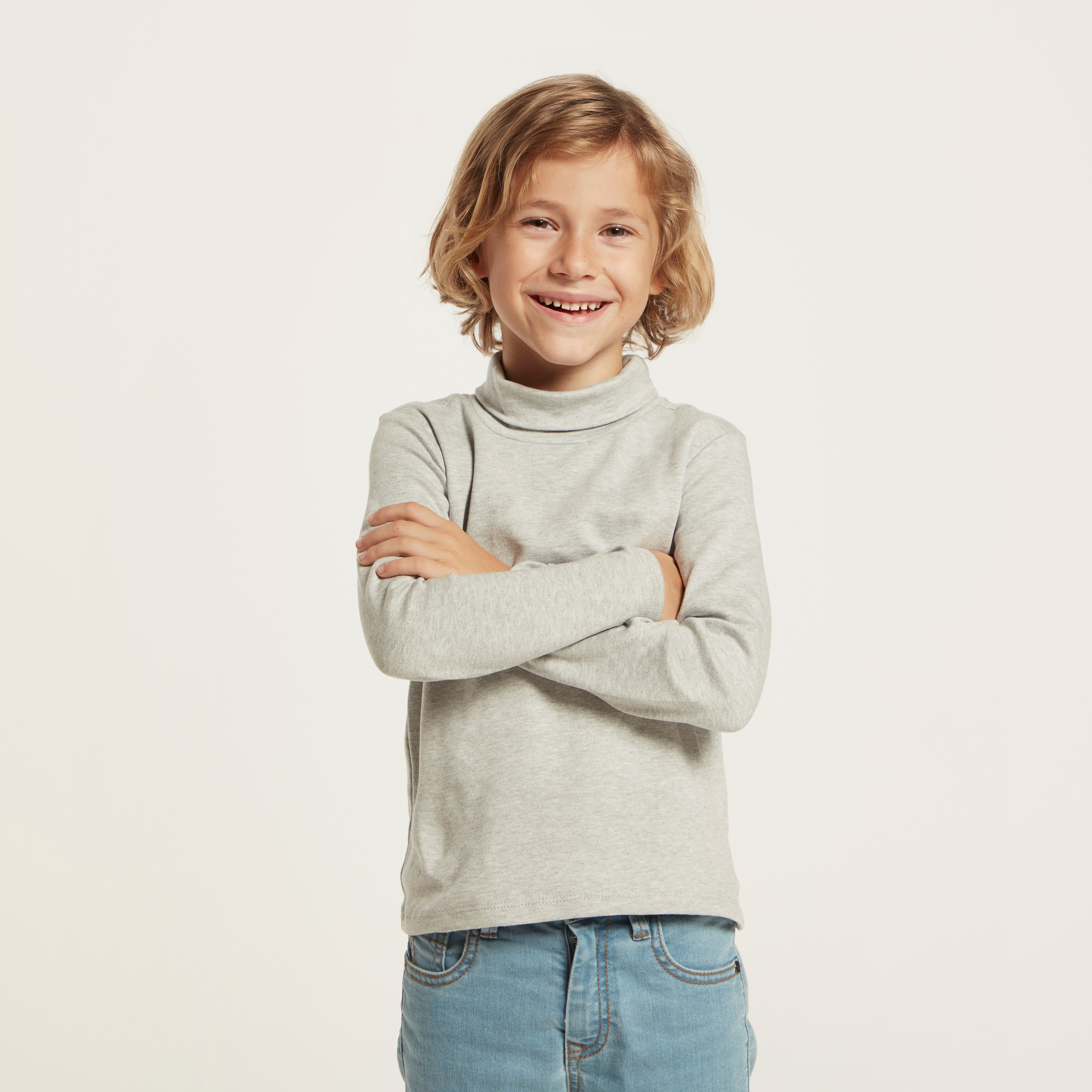 Juniors Solid Turtle Neck T-shirt with Long Sleeves-boys-clothing-tshirtsandpolos-image-2