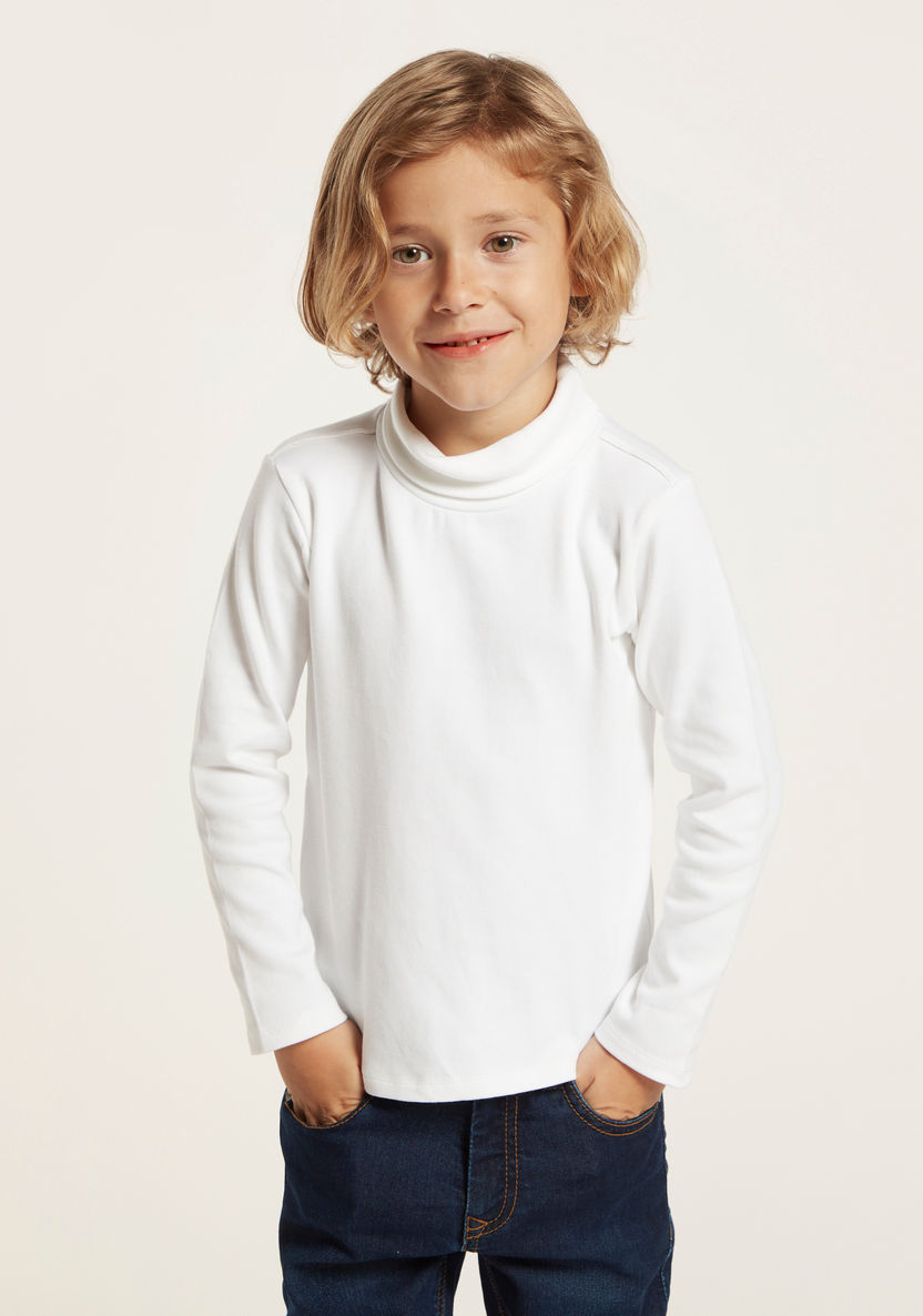 Juniors Solid Turtle Neck T-shirt with Long Sleeves-T Shirts-image-0
