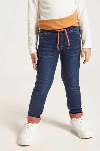 Juniors Solid Denim Pants with Drawstring Closure and Pockets