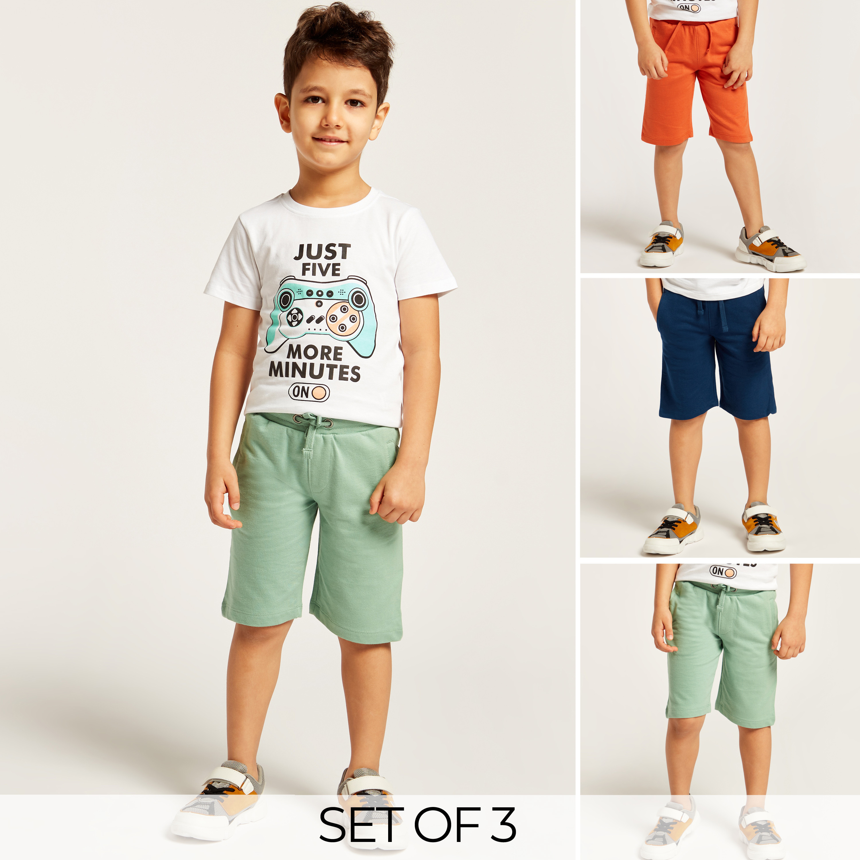 Juniors Solid Shorts with Pockets and Drawstring Closure - Set of 3-baby-boys-clothing-bottoms-shorts-image-1