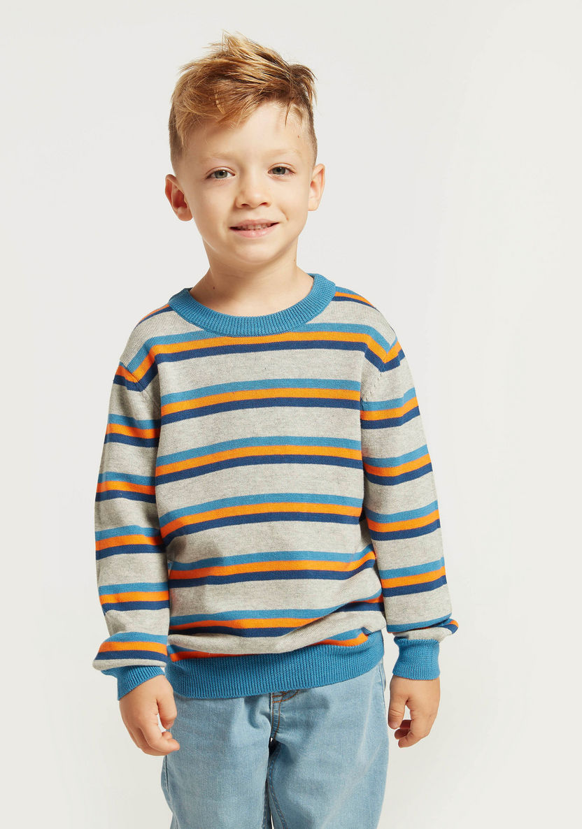 Juniors Striped Crew Neck Sweater with Long Sleeves-Sweaters and Cardigans-image-1