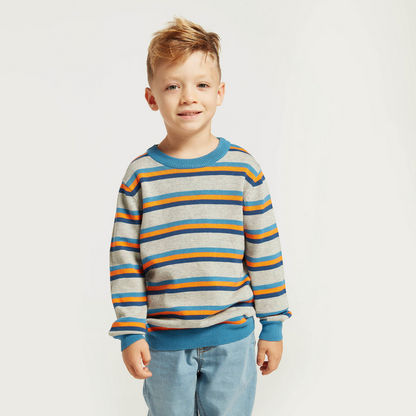 Juniors Striped Crew Neck Sweater with Long Sleeves