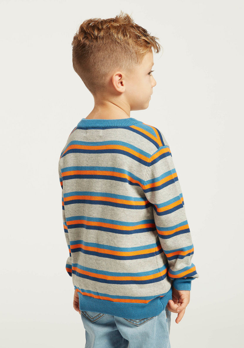 Juniors Striped Crew Neck Sweater with Long Sleeves-Sweaters and Cardigans-image-3
