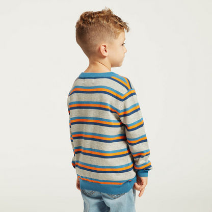 Juniors Striped Crew Neck Sweater with Long Sleeves