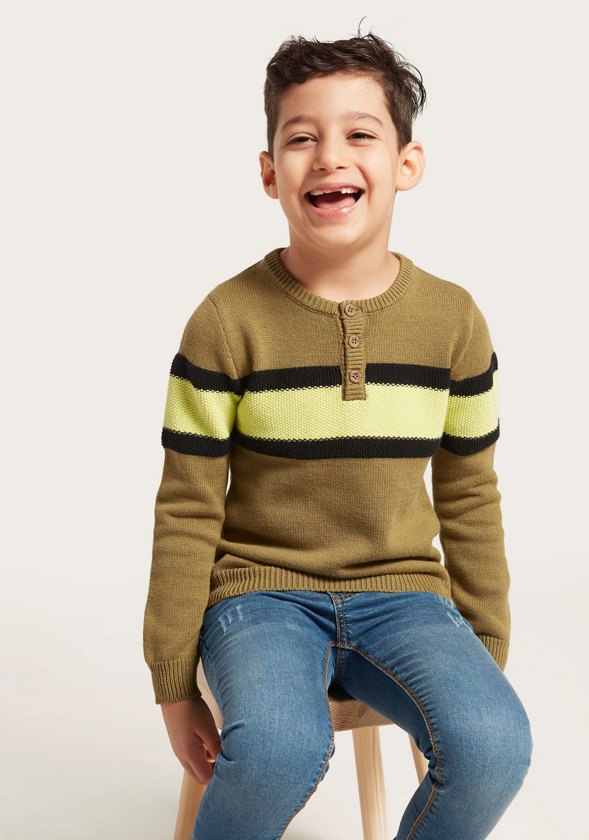 Juniors Striped Sweater with Long Sleeves-Sweaters and Cardigans-image-0